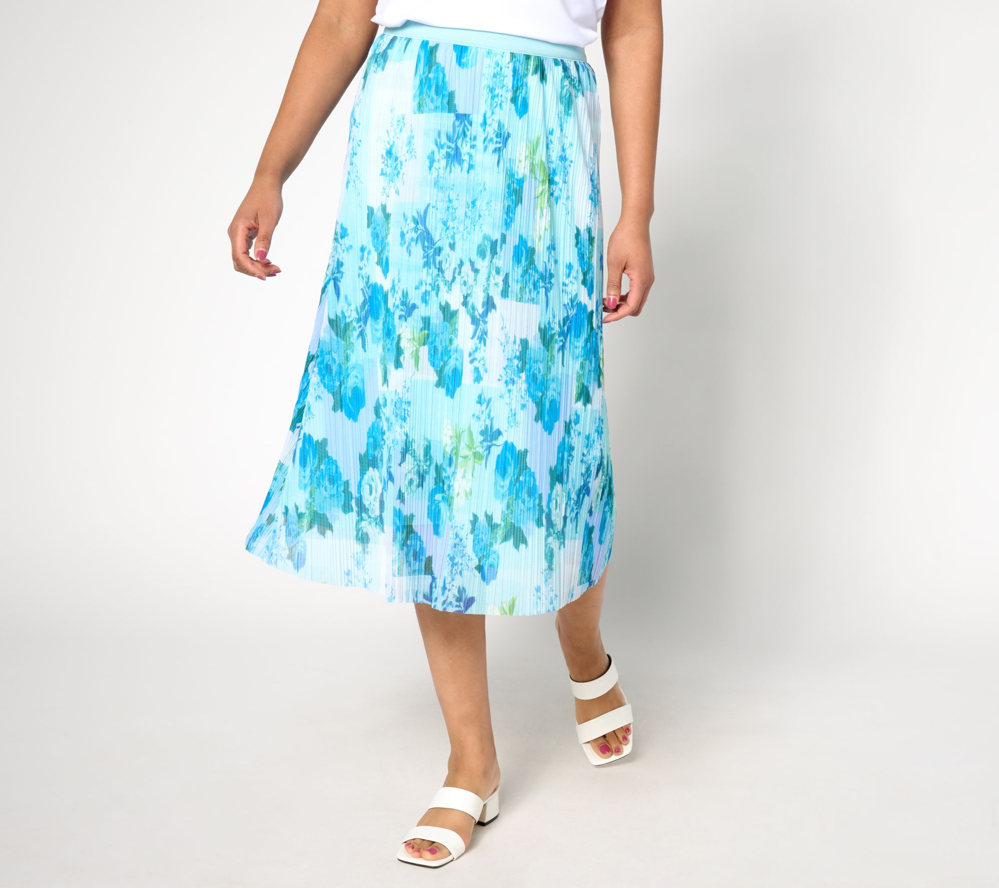 "As Is" Isaac Mizrahi Live! Reg Pleated Mesh Pull On Midi Skirt