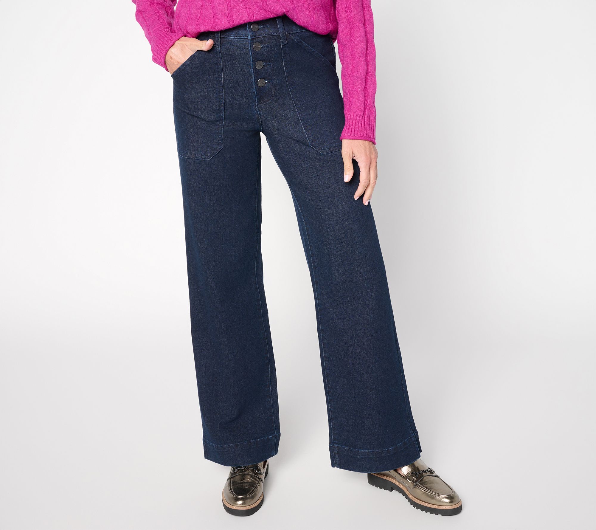 Me by Jennie Garth Petite Roxie Button Fly Wide Leg Jeans