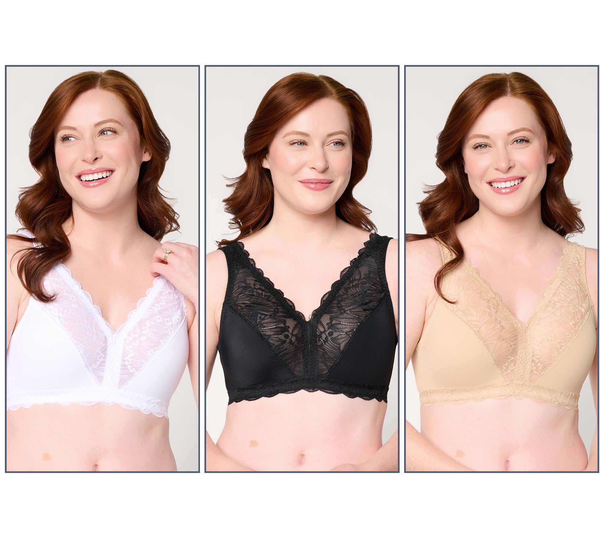 Breezies Soft Support Lace Wirefree Unlined Bra Set of 3