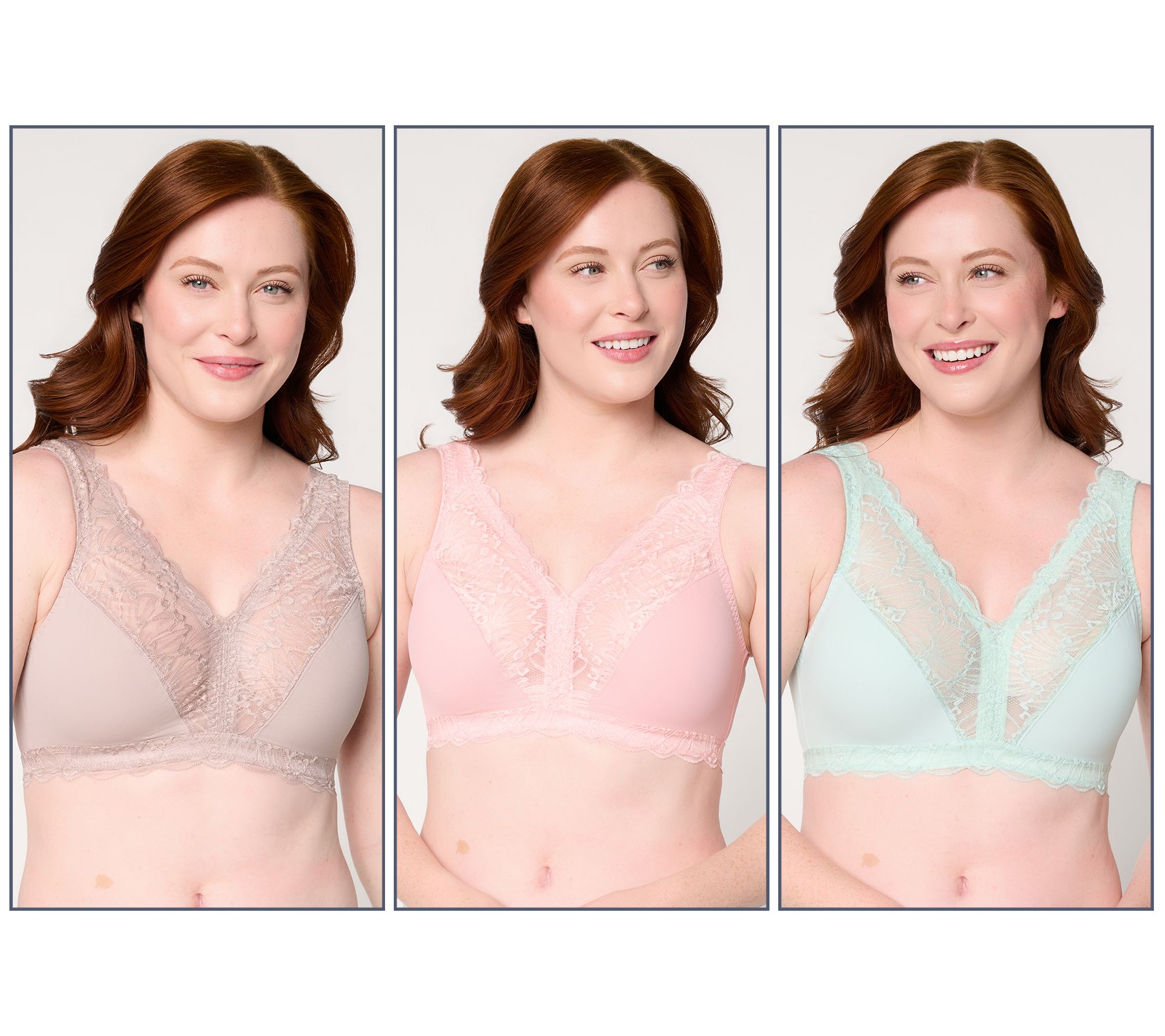 Breezies Soft Support Lace Wirefree Unlined Bra Set of 3