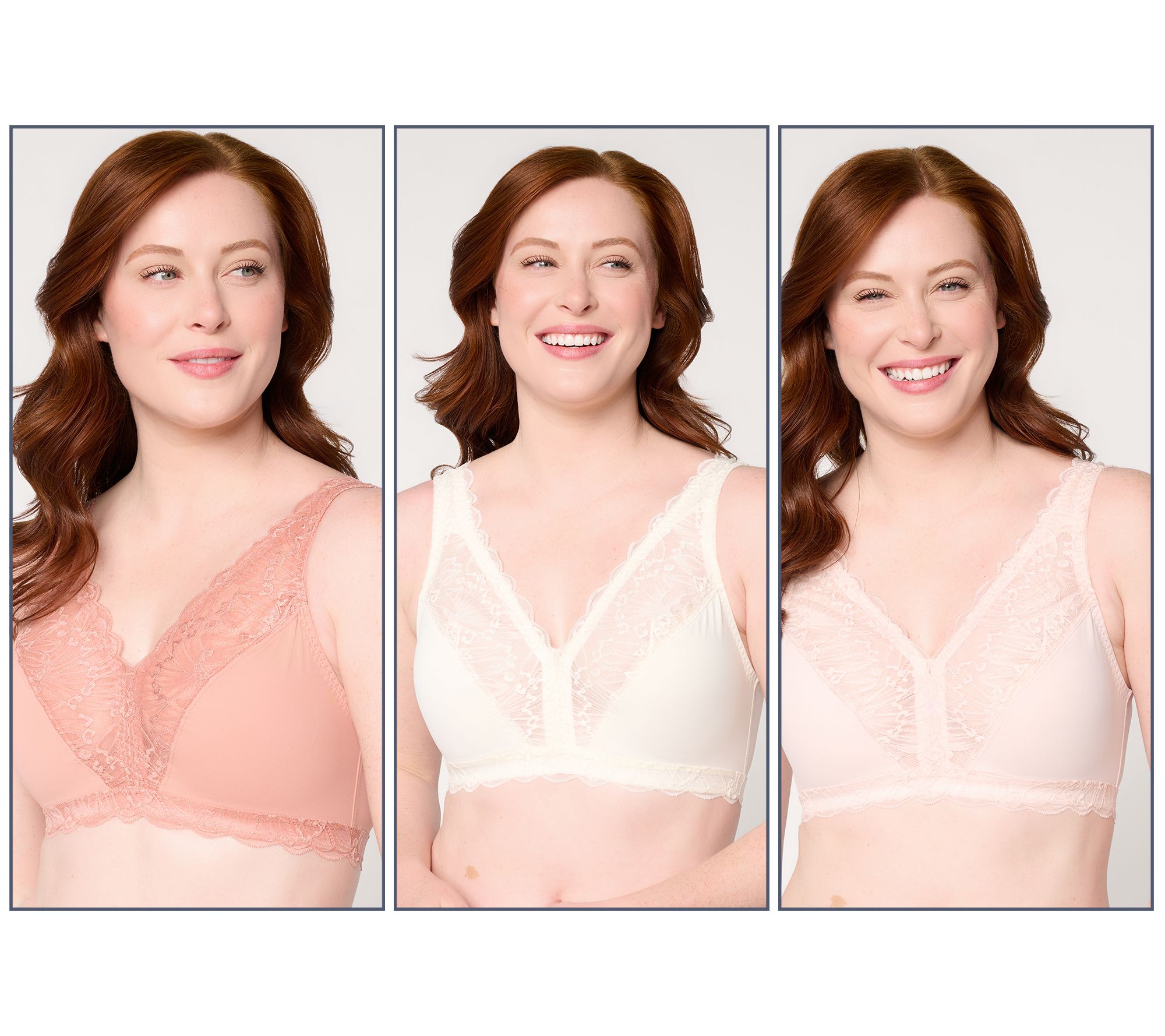 Breezies Soft Support Lace Wirefree Unlined Bra Set of 3