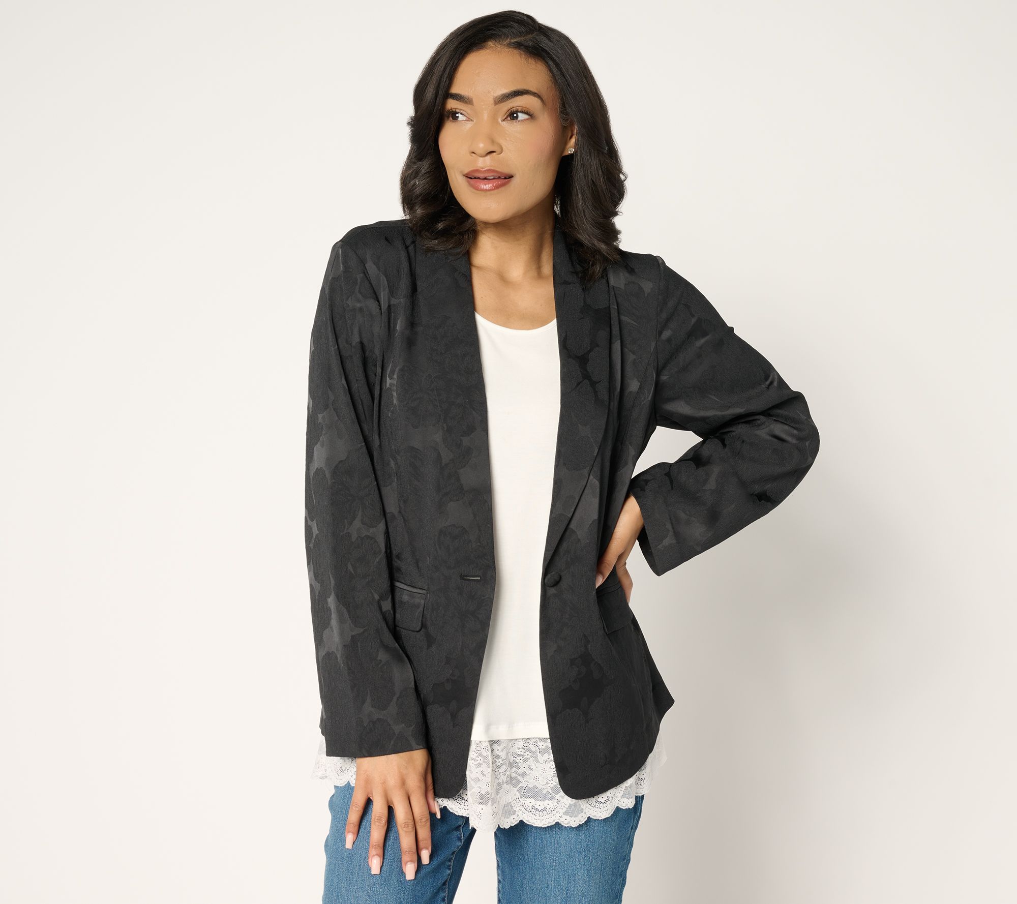 "As Is" LOGO by Lori Goldstein Button Front Shawl Collar Blazer