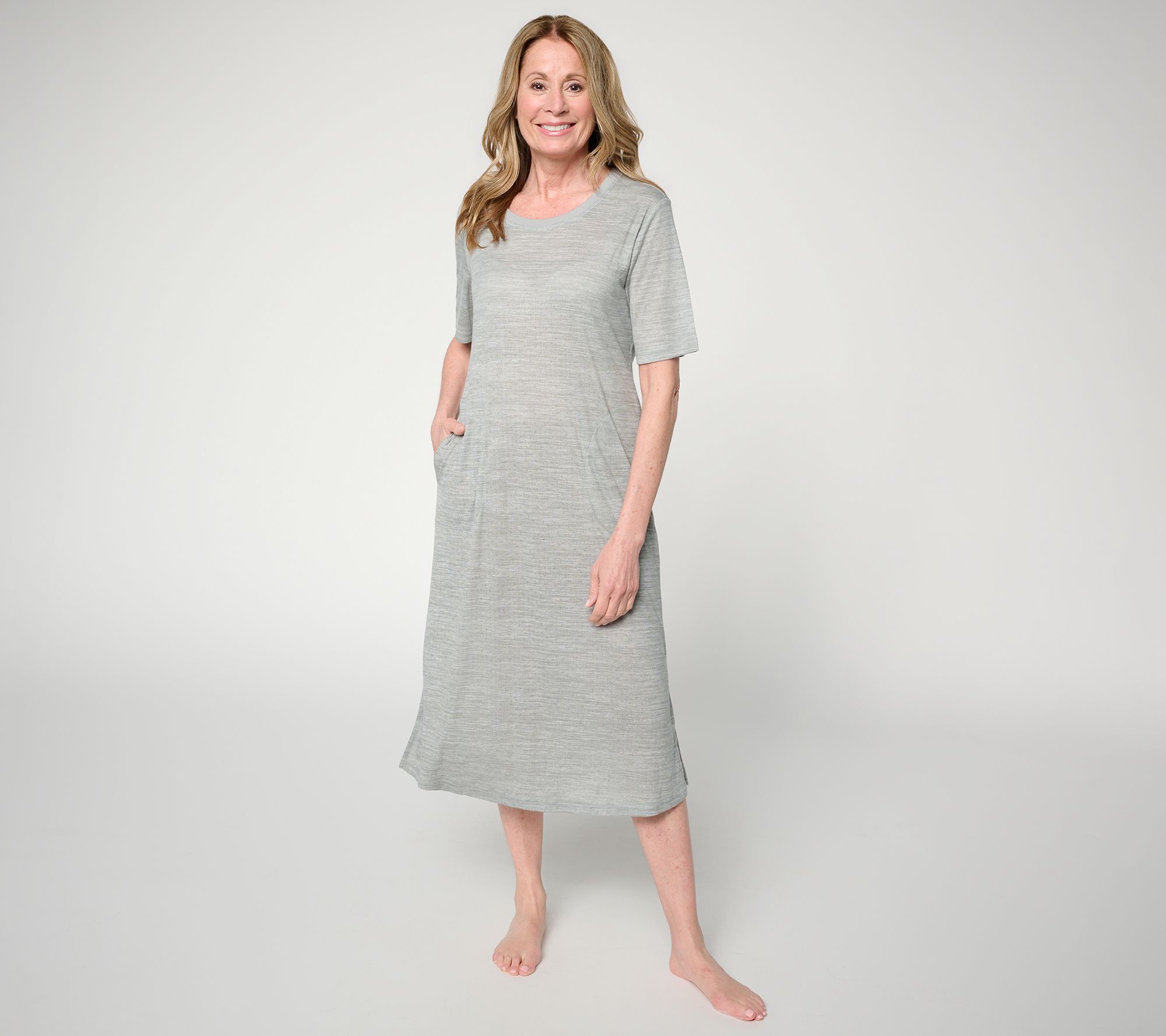MUK LUKS Elbow Length Sleeve Skirted Dress with Pockets