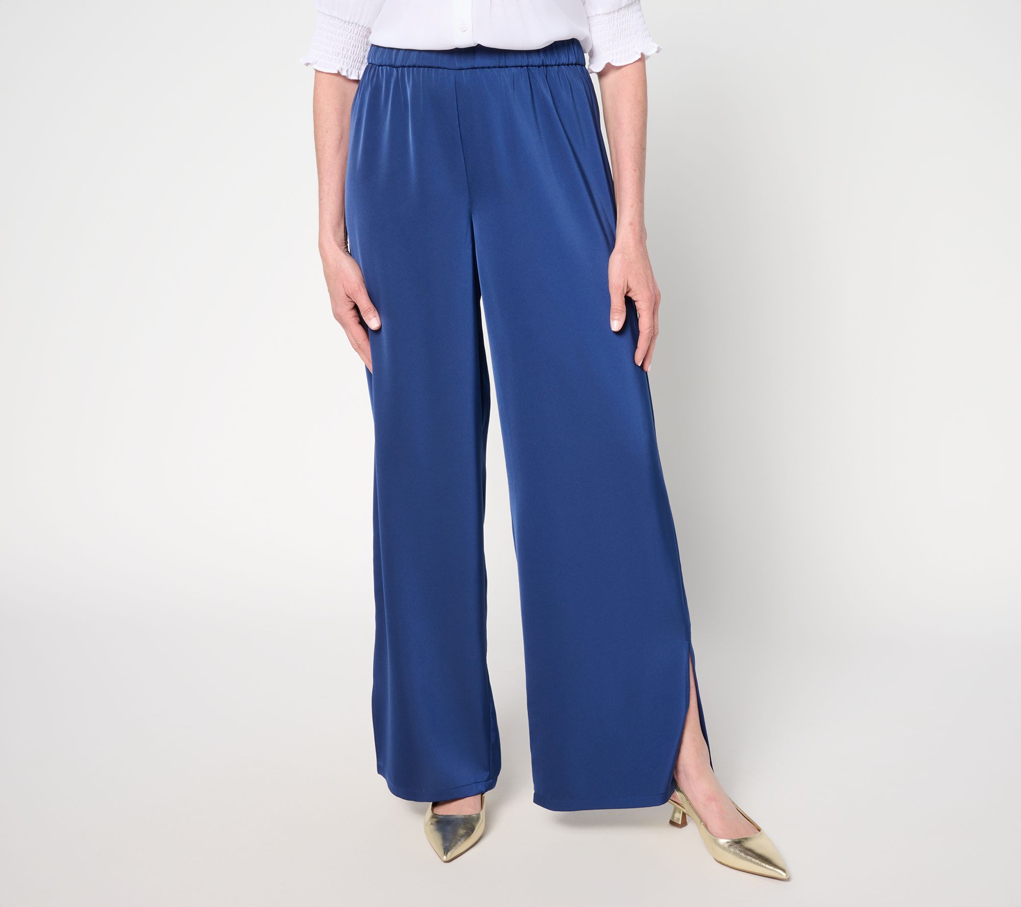 "As Is" Dennis Basso Petite Stretch Woven Wide Leg Pull On Pant