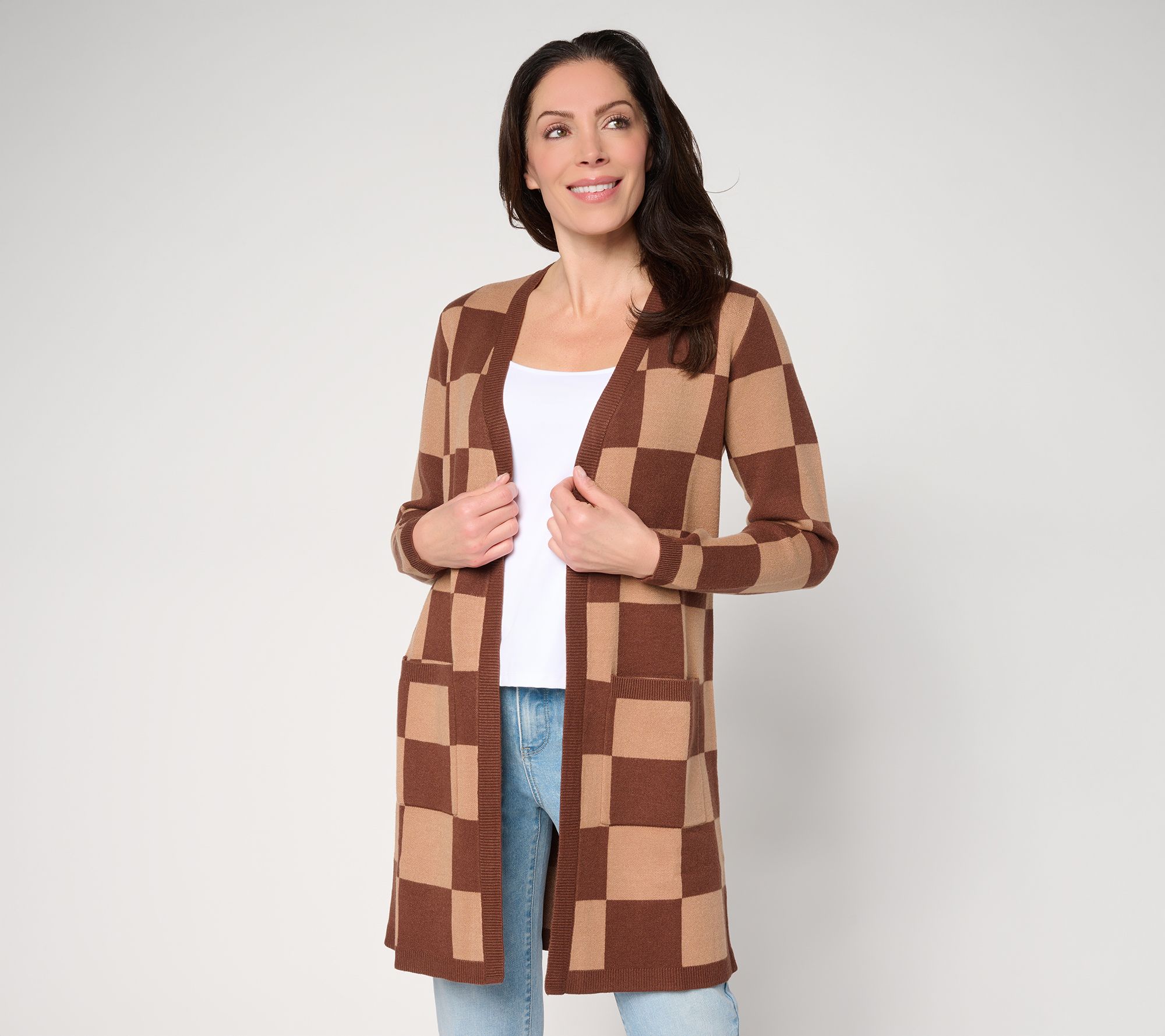Mally Roncal Checkered Love Open Front Cardigan Sweater