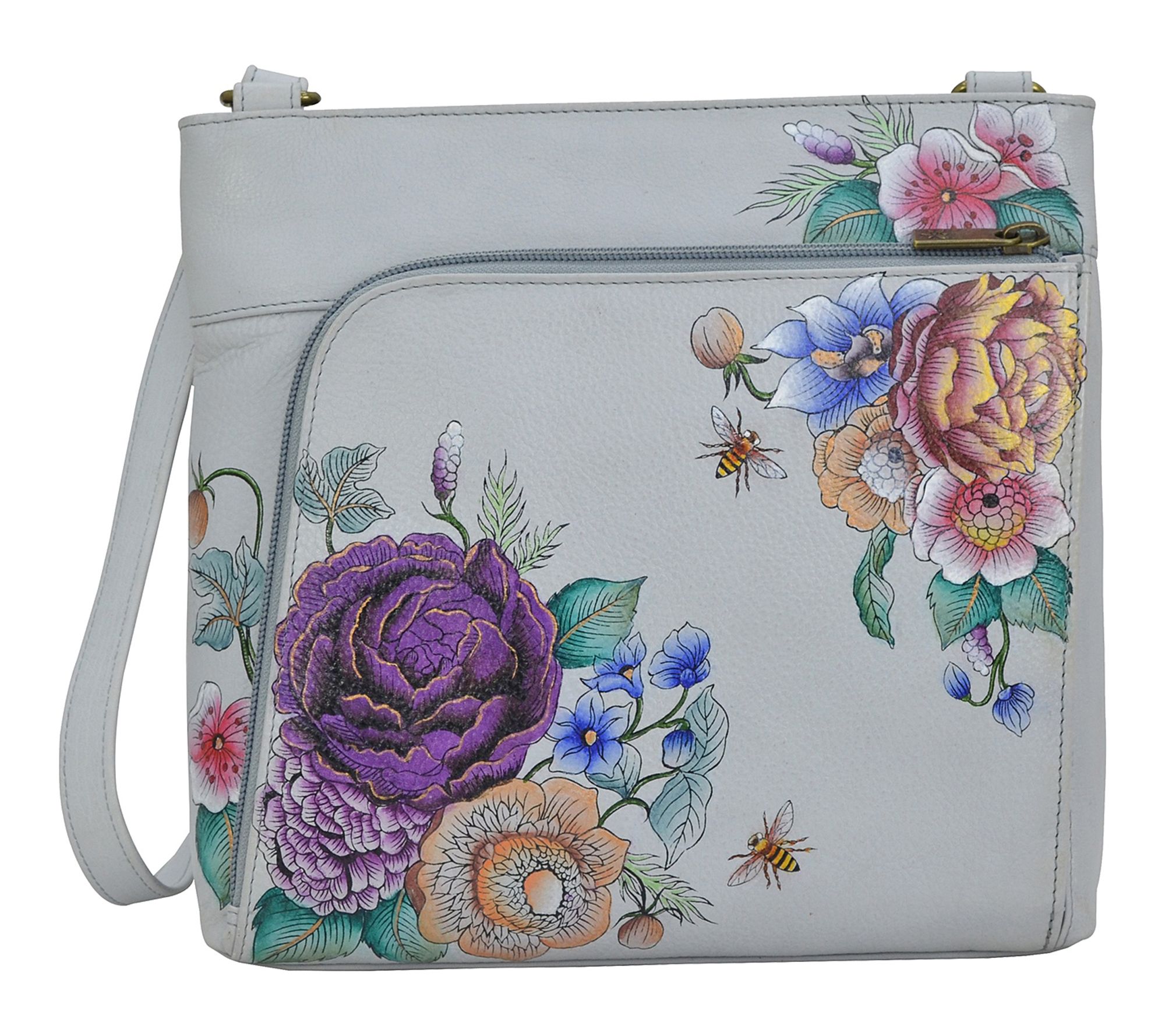 Anuschka Painte d Leather Cross body w/ Front Z ip RFID Organiz