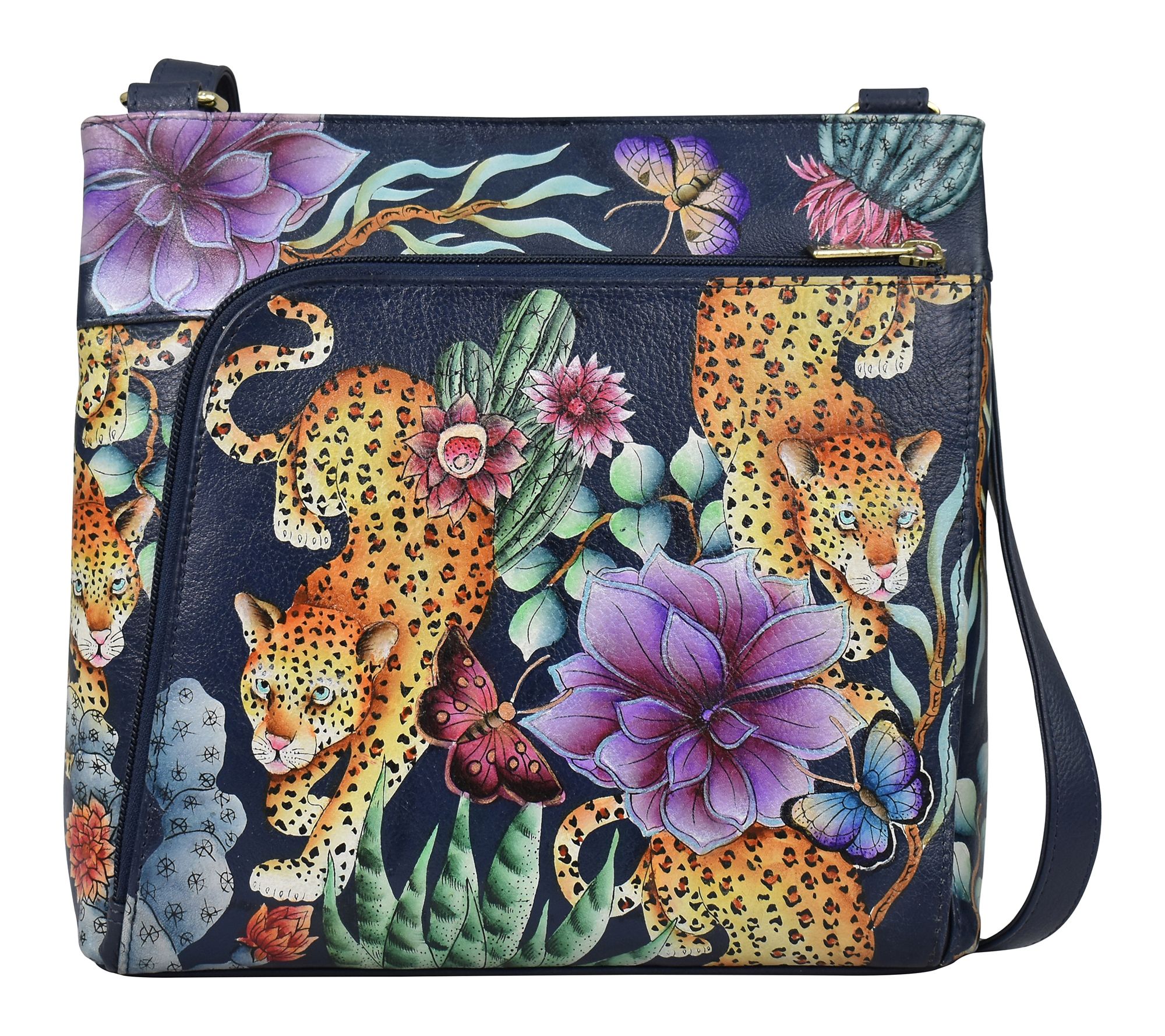 Anuschka Painte d Leather Cross body w/ Front Z ip RFID Organiz