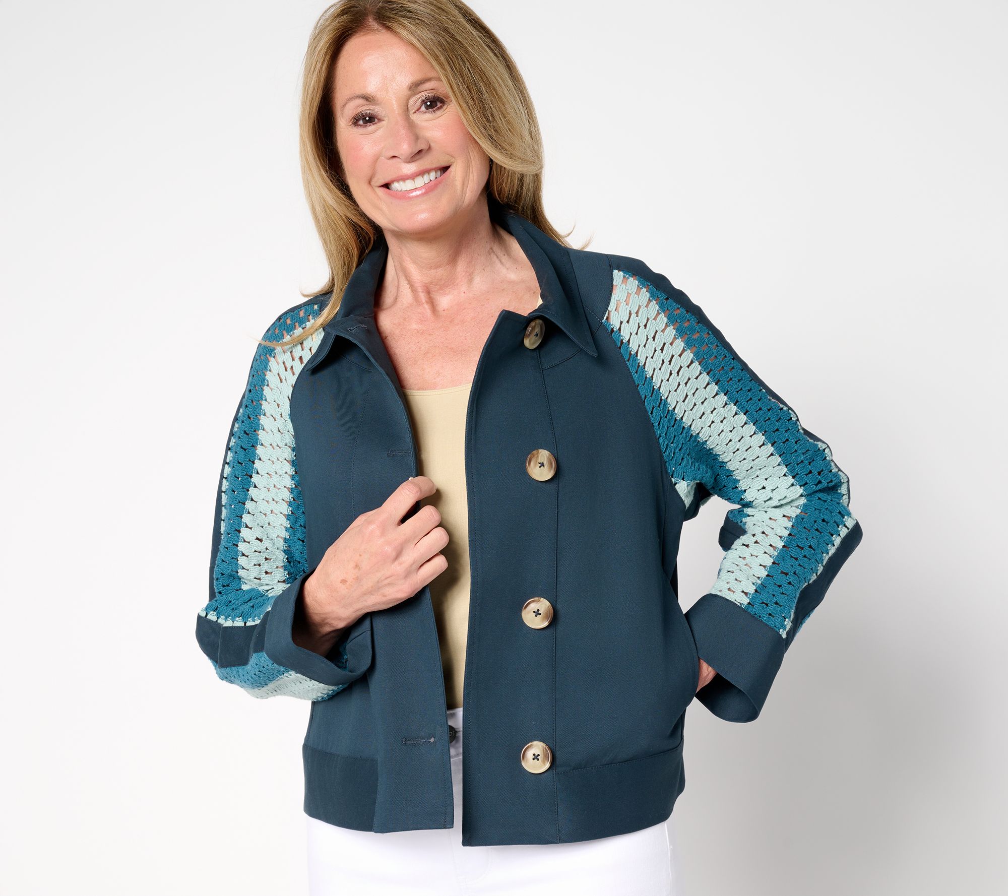 "As Is" LOGO by Lori Goldstein Artisan Crochet & Twill Jacket