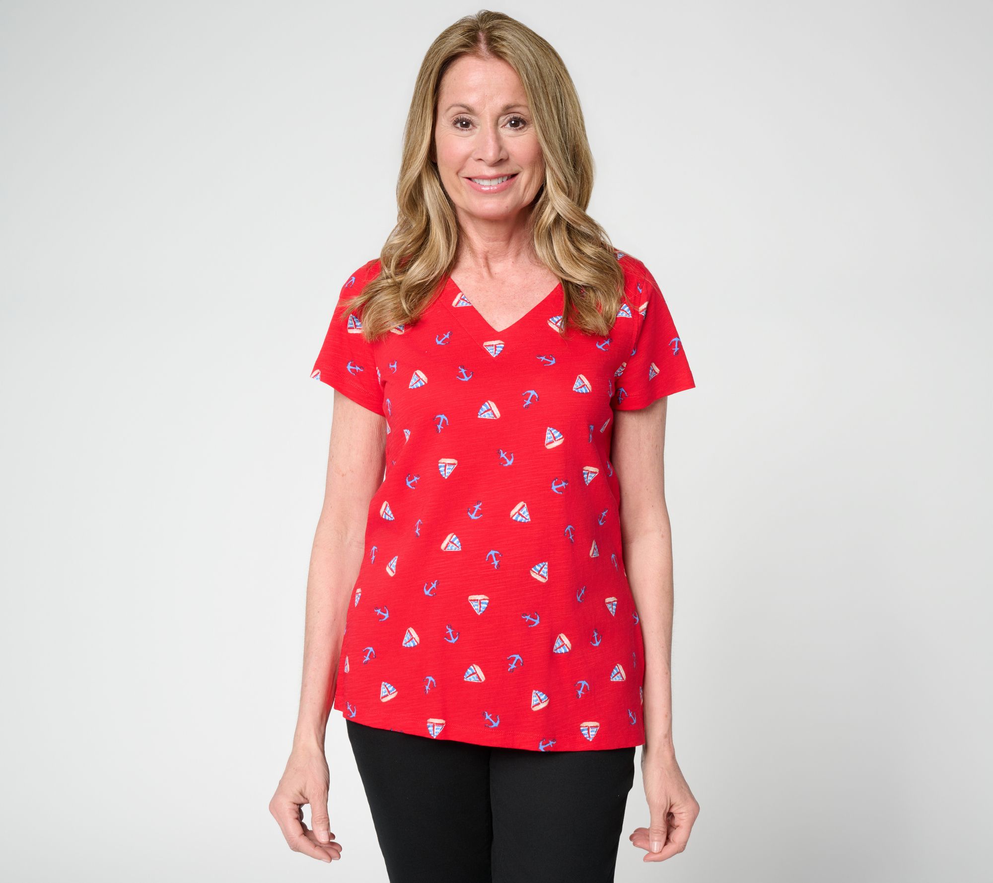  Belle by Kim Gravel Slub Knit Summer Sunshine V-Neck Top