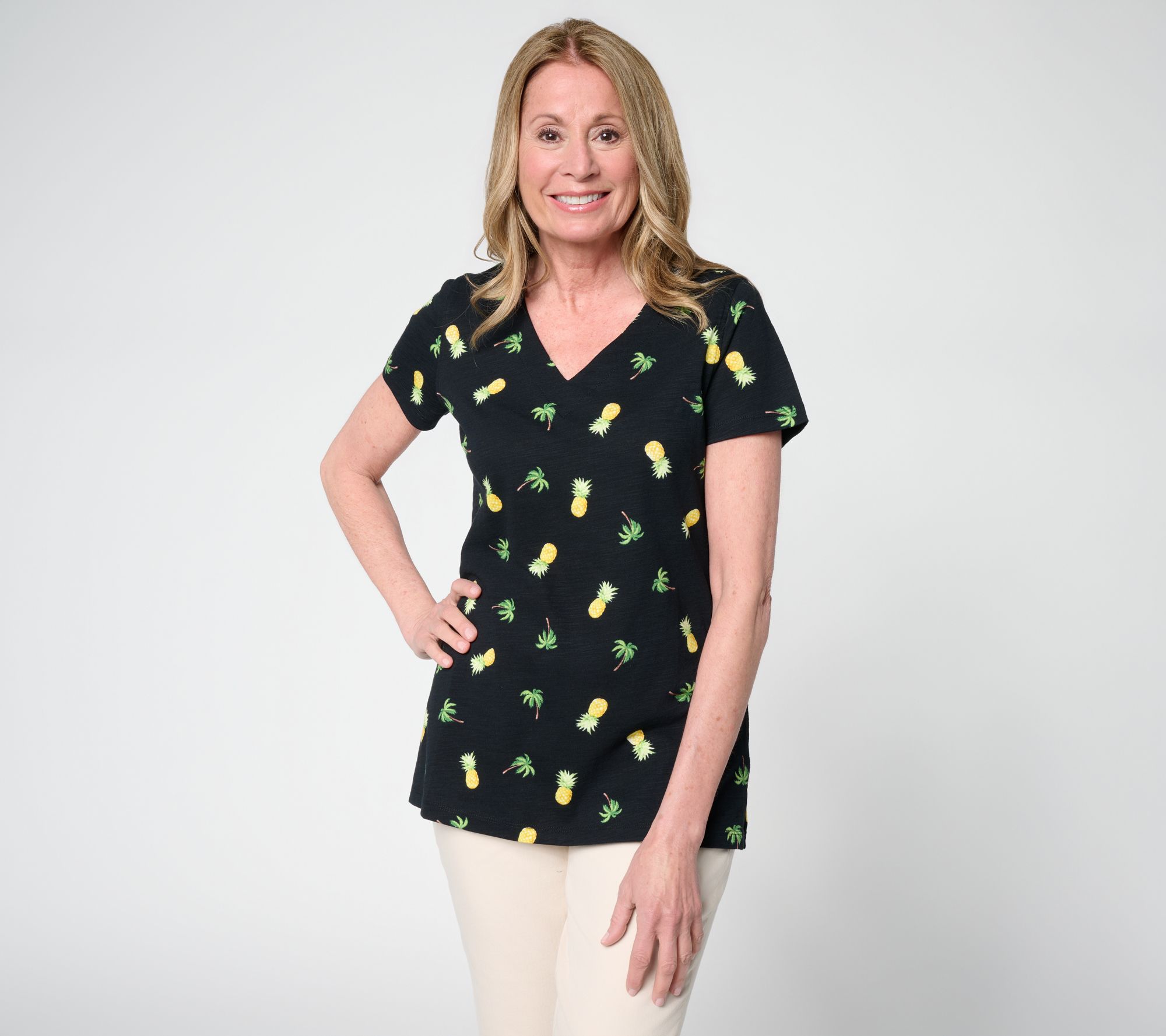 Belle by Kim Gravel Slub Knit Summer Sunshine V-Neck Top