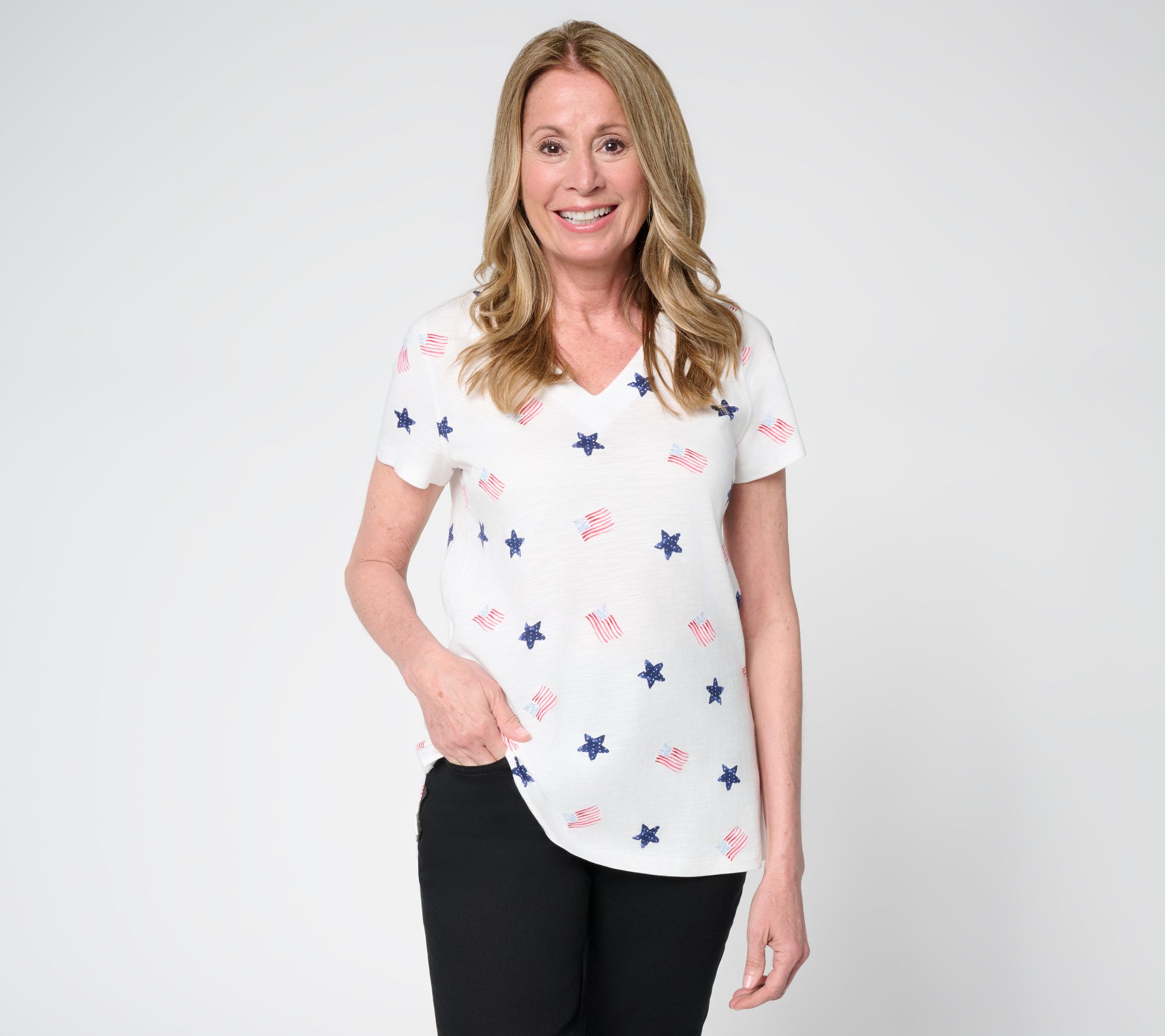 Belle by Kim Gravel Slub Knit Summer Sunshine V-Neck Top