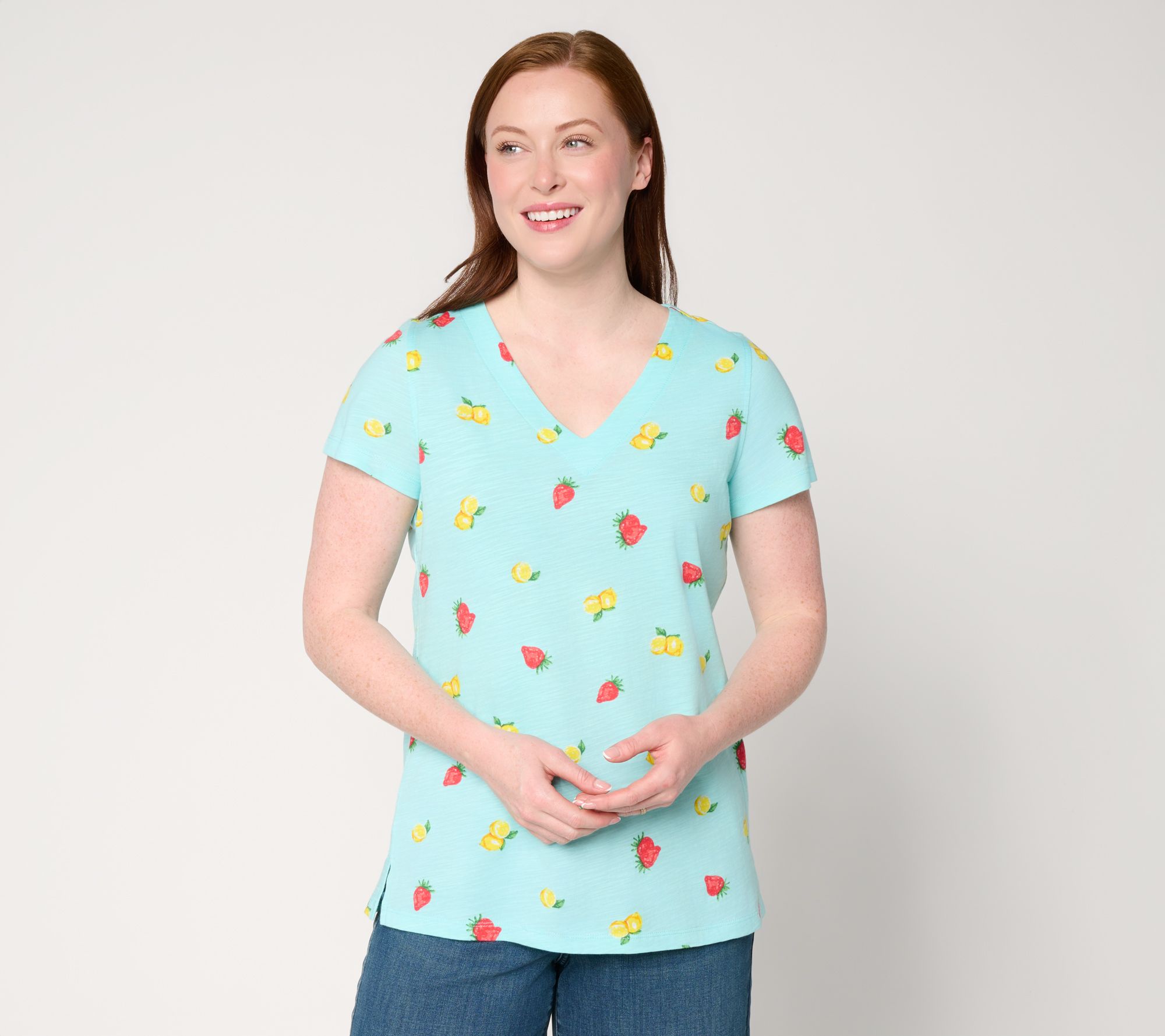 Belle by Kim Gravel Slub Knit Summer Sunshine V-Neck Top