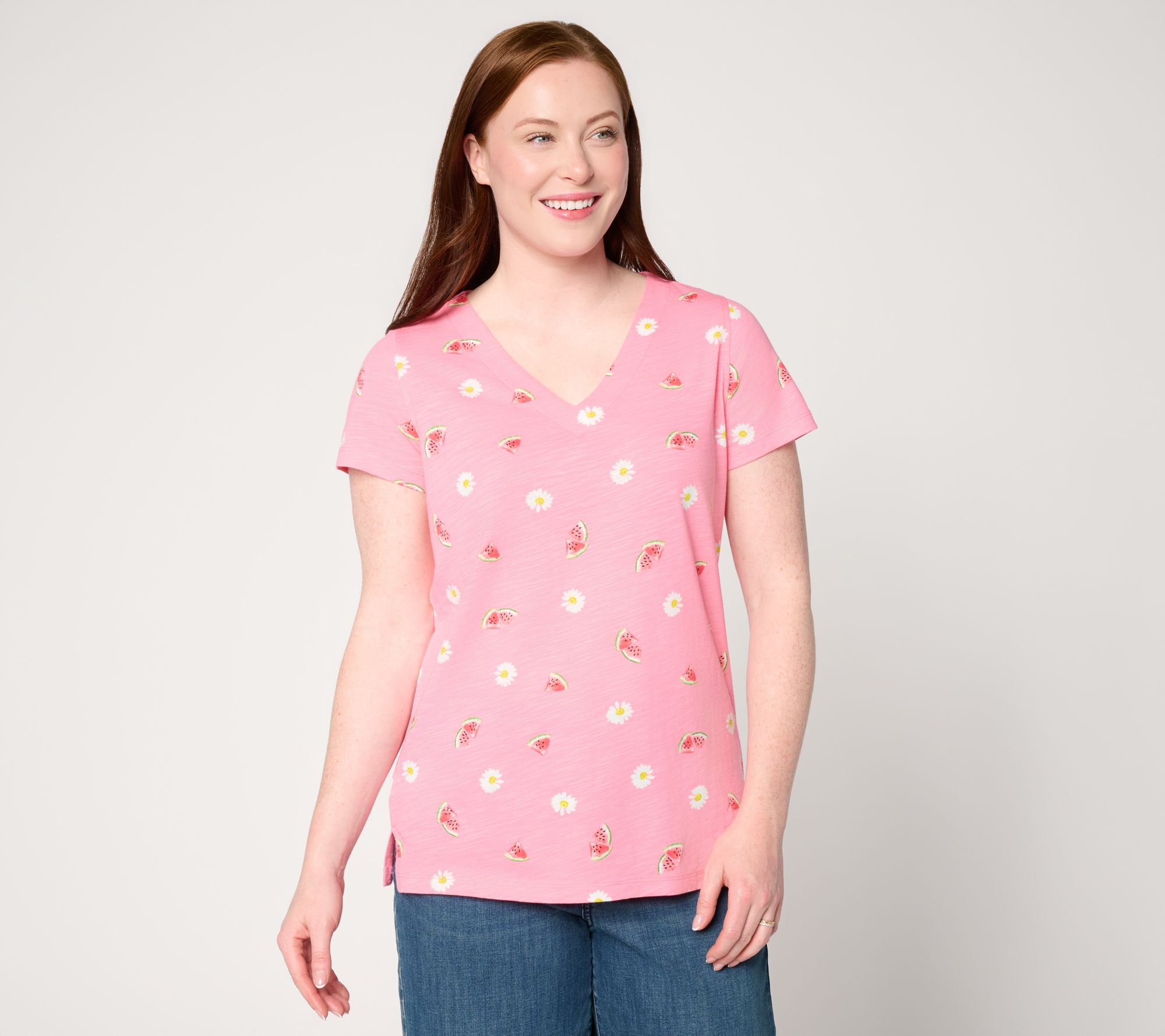 Belle by Kim Gravel Slub Knit Summer Sunshine V-Neck Top