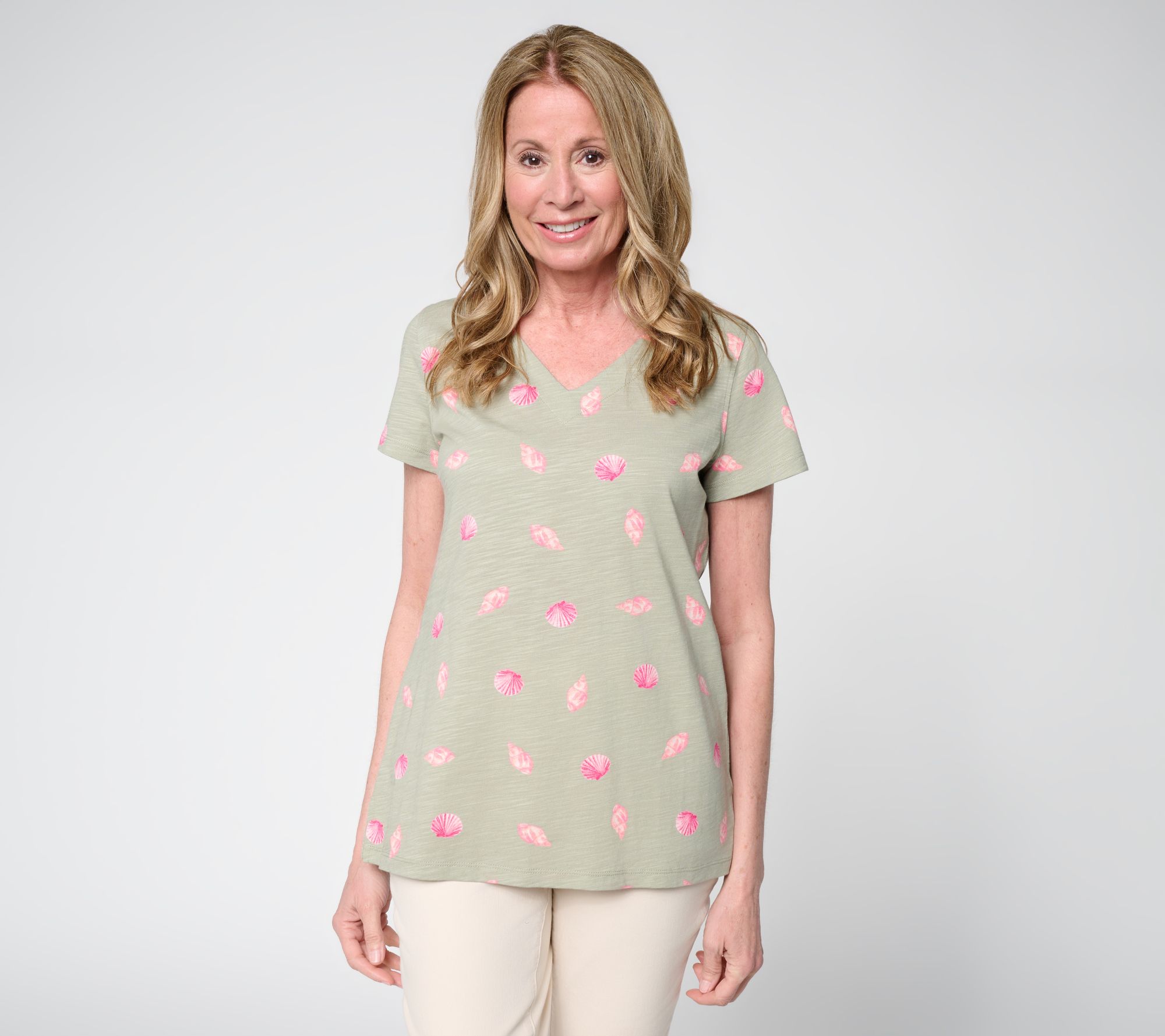 Belle by Kim Gravel Slub Knit Summer Sunshine V-Neck Top