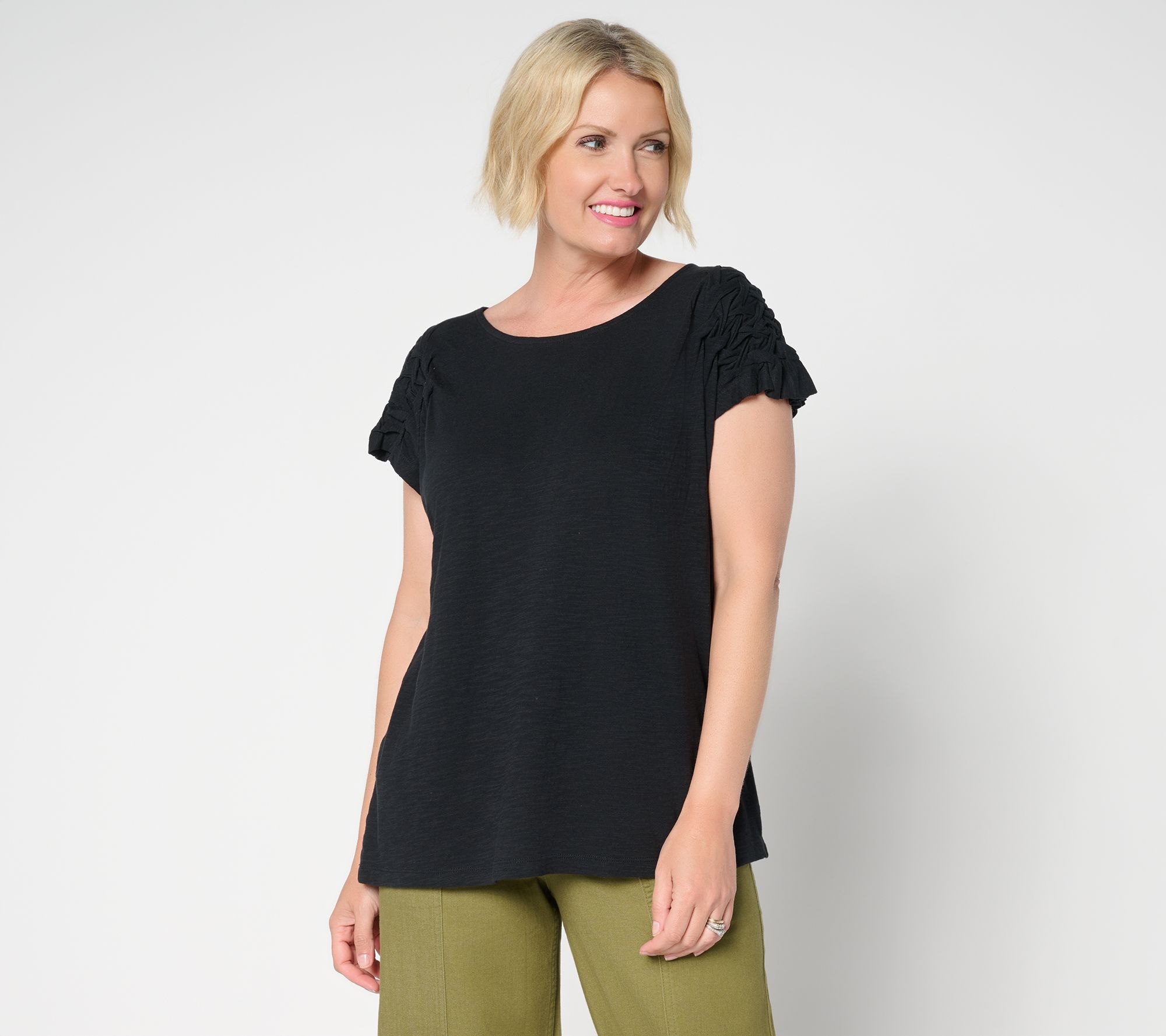 "As Is" LOGO by Lori Goldstein 100% Cotton Braided Sleeve Top