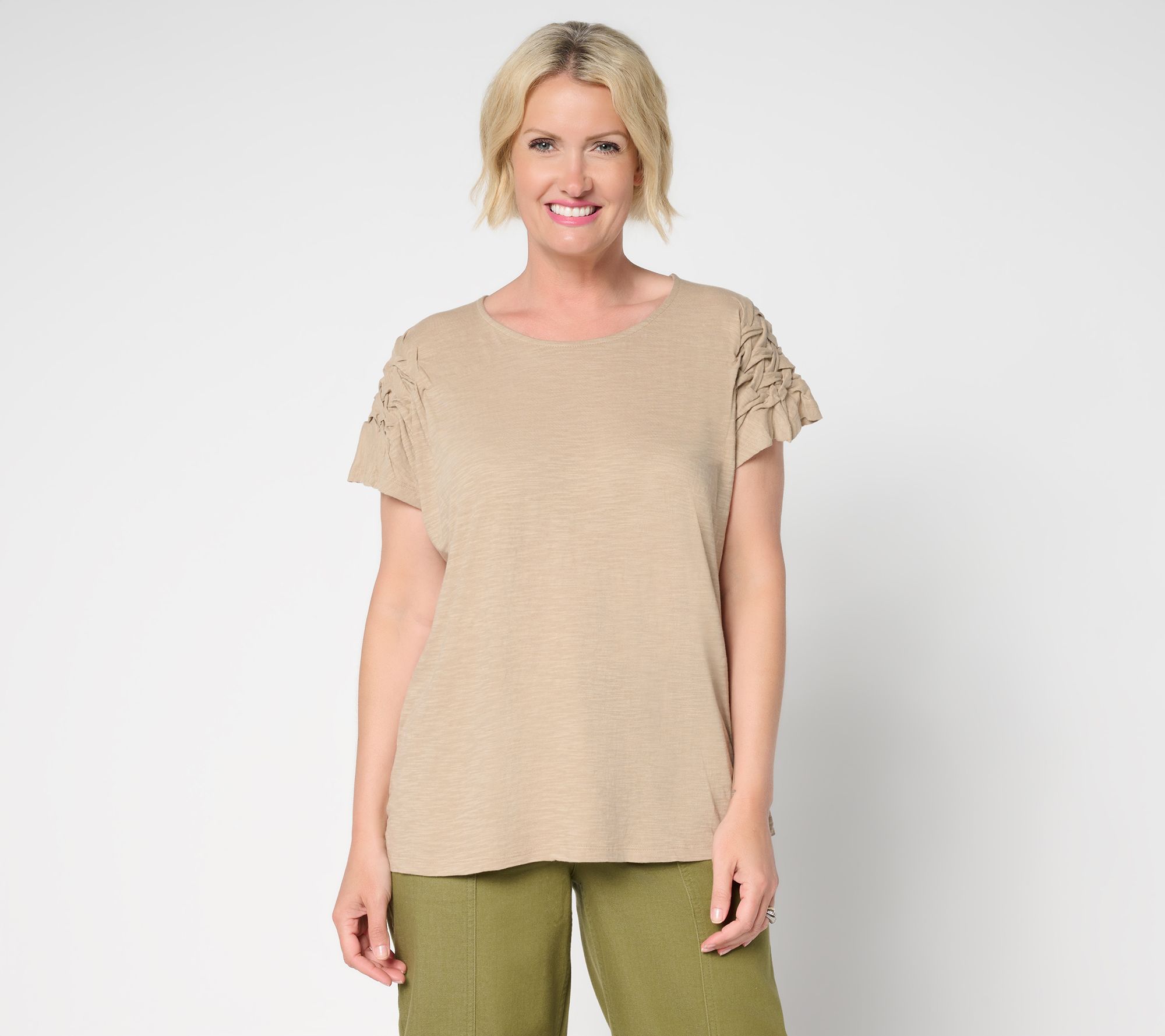 "As Is" LOGO by Lori Goldstein 100% Cotton Braided Sleeve Top