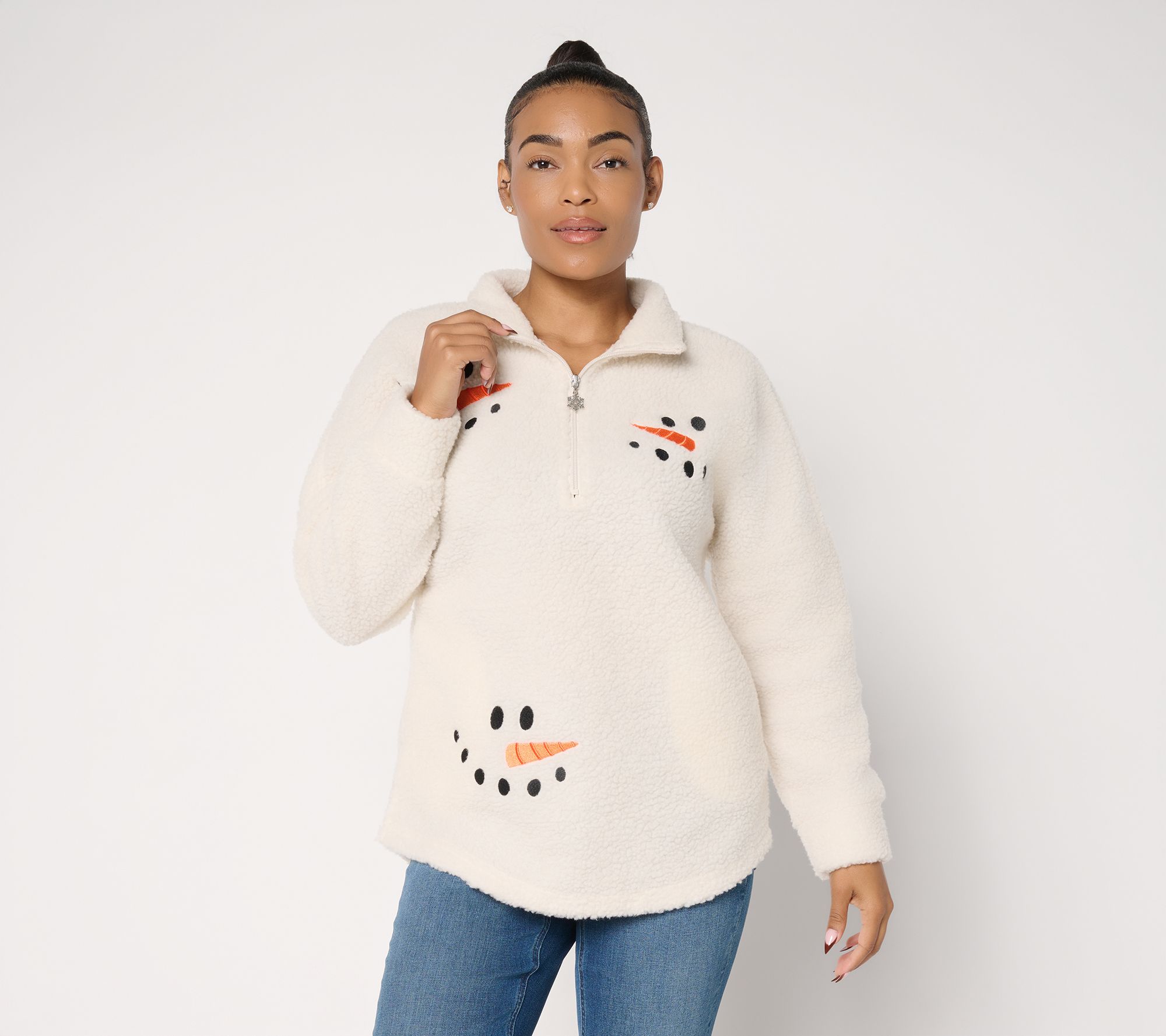 "As Is" Quacker Factory Sherpa Snowman Smiles Half Zip