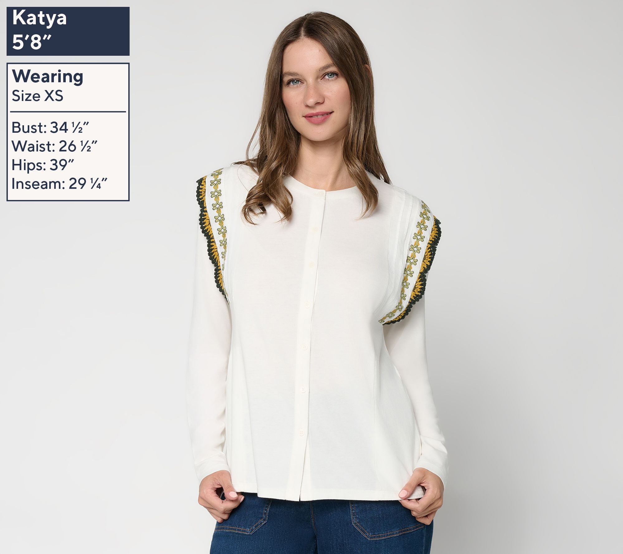 即日発送可5/4購入Mary logo knit tops LOGO by Lori Goldstein Button Front Knit Top with Embroidery - QVC.com