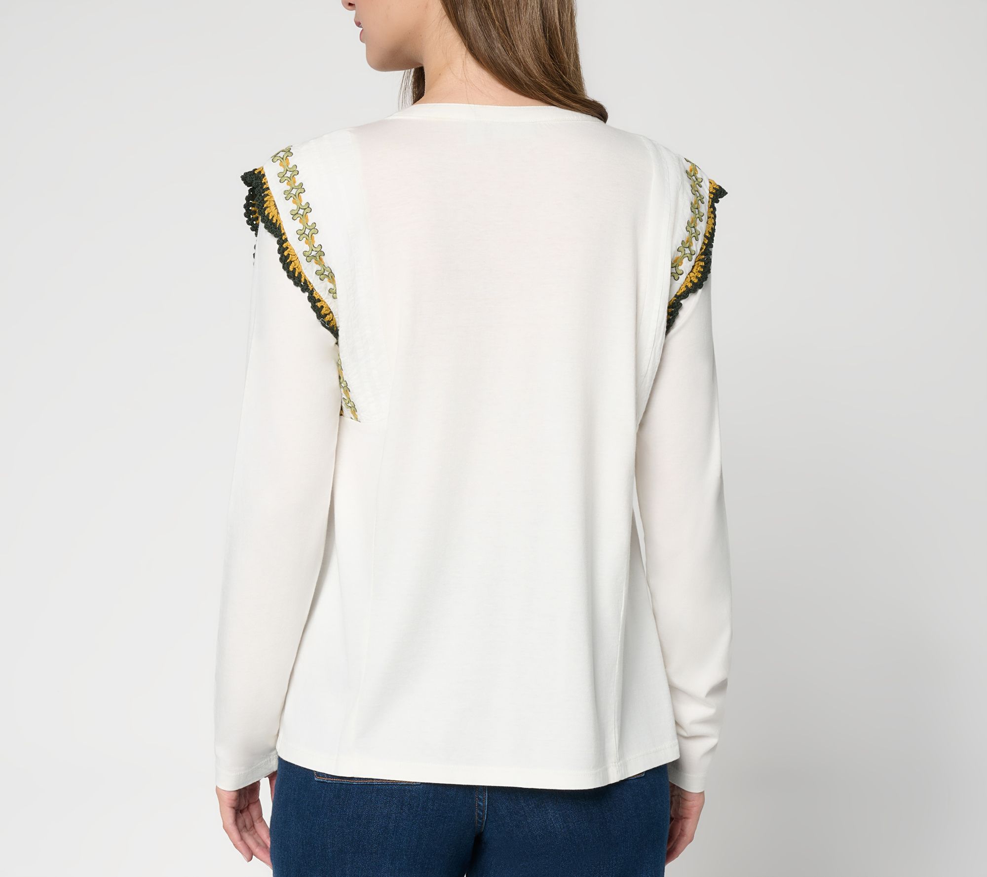 LOGO by Lori Goldstein Button Front Knit Top with Embroidery - QVC.com