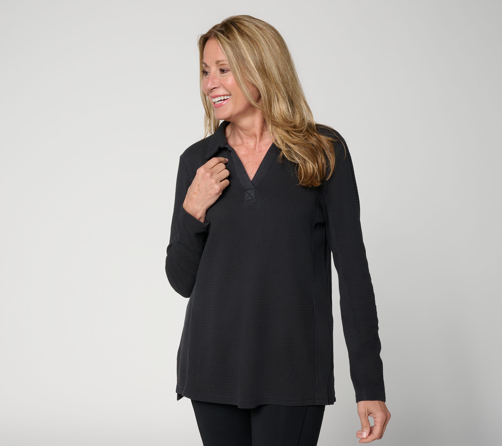 AnyBody Washed Waffle Collared Tunic