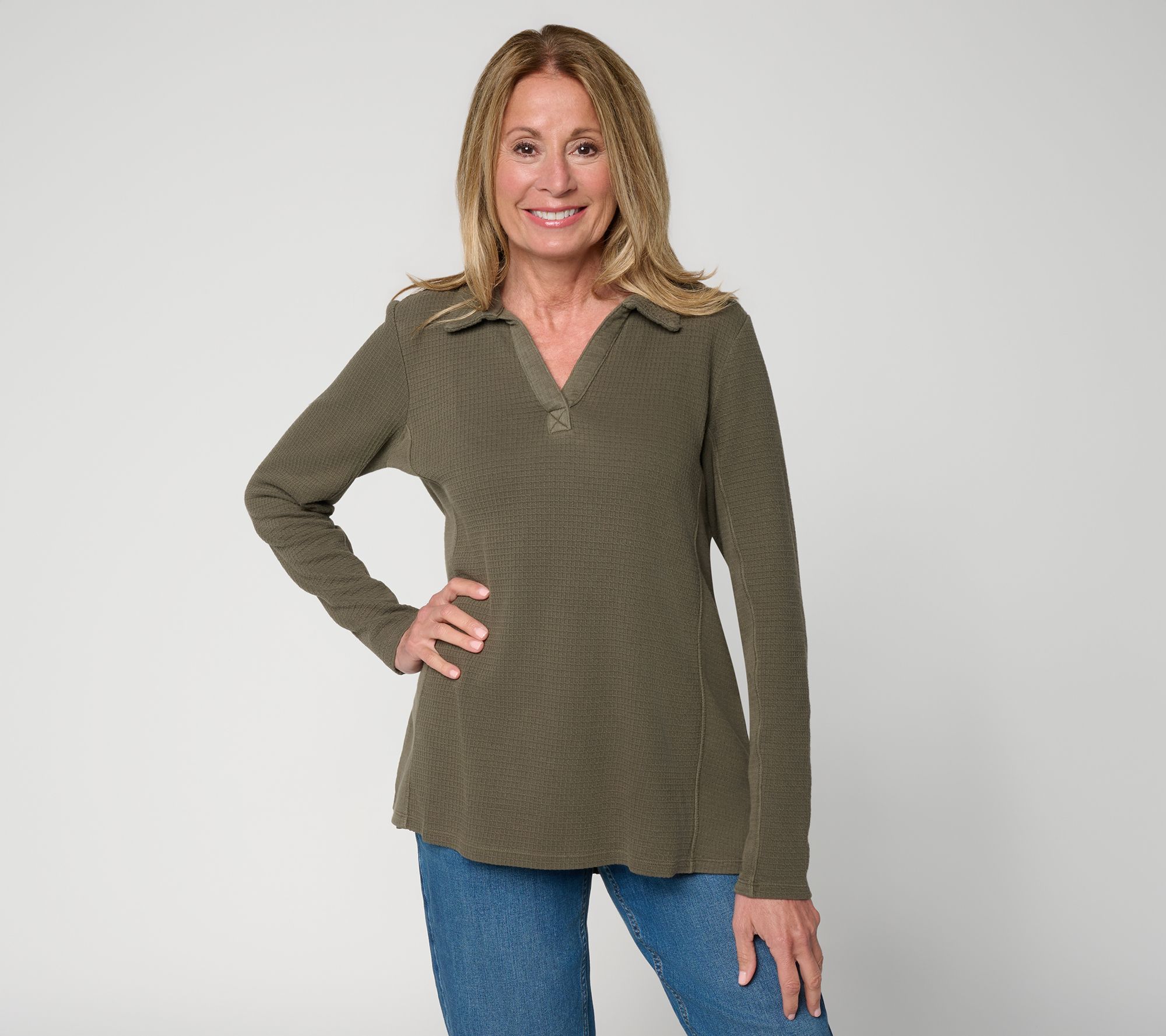 AnyBody Washed Waffle Collared Tunic