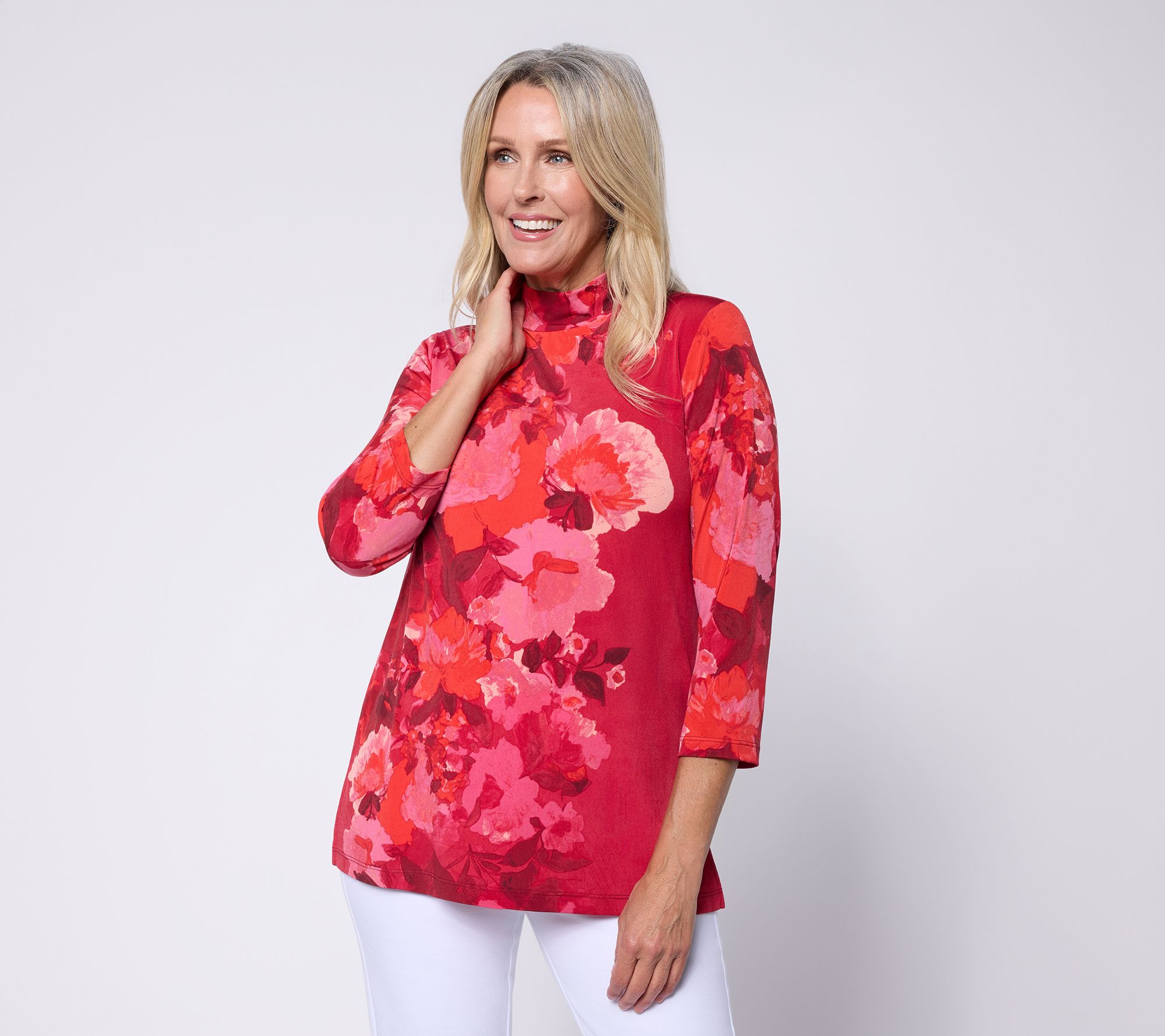 Susan Graver Regular Printed Liquid Knit Mock-Neck Tunic