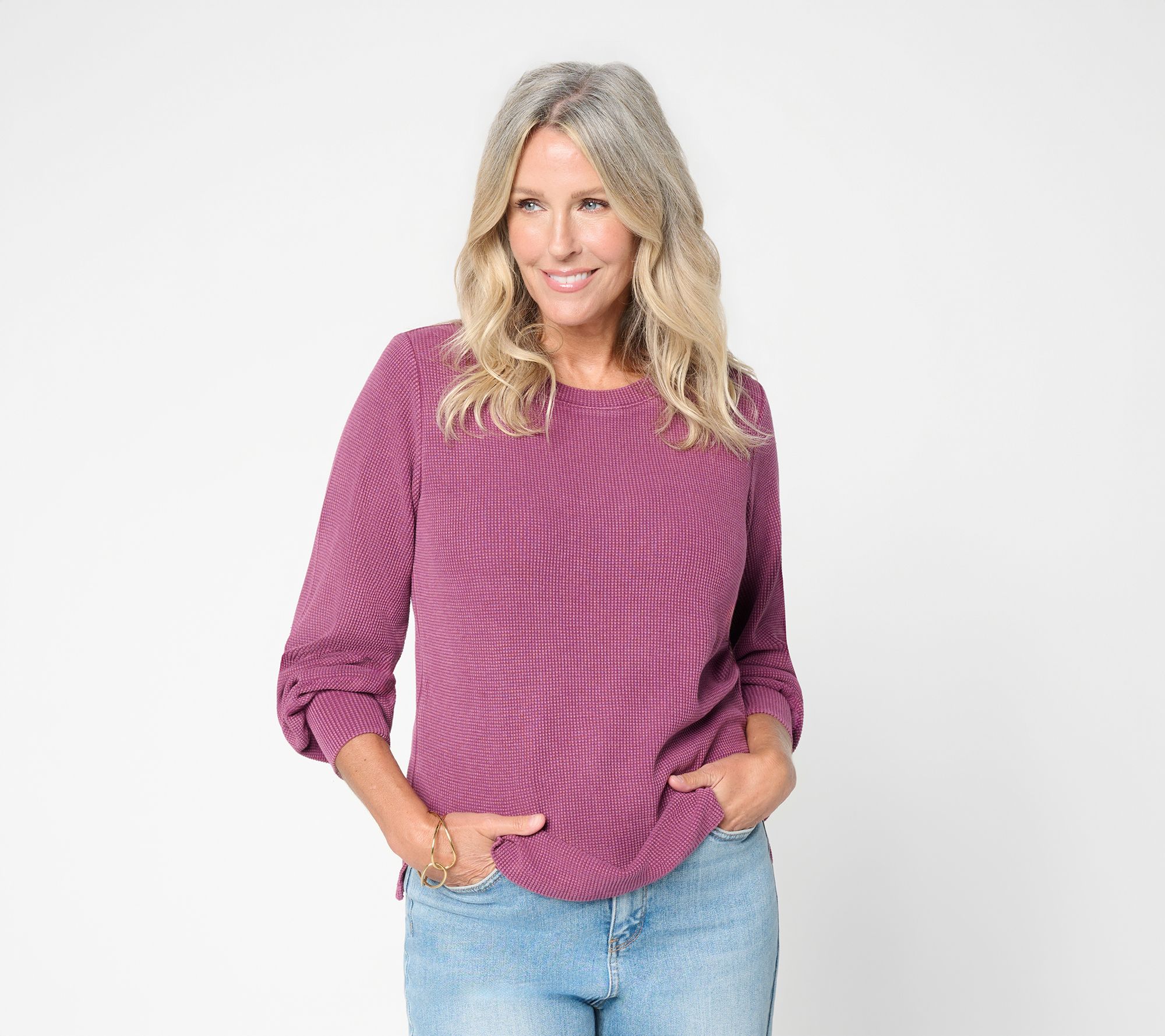 Belle Boho by Kim Gravel Snow Washed Waffle Sleeve Top