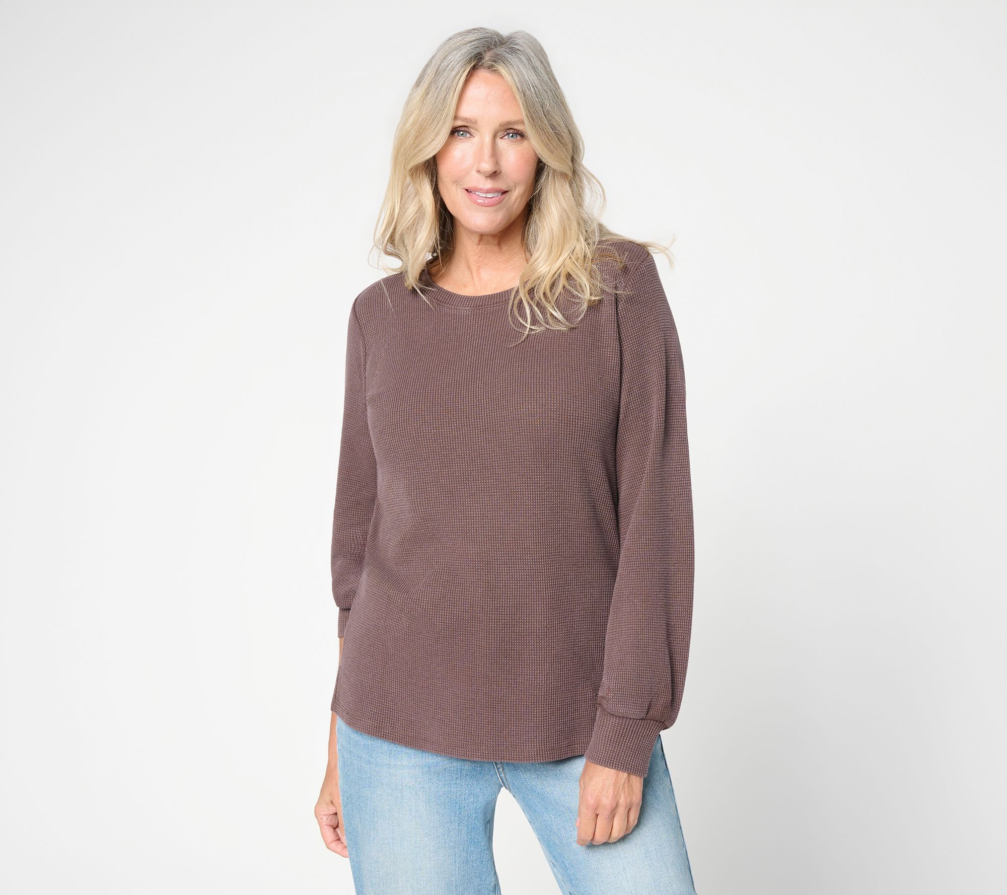 Belle Boho by Kim Gravel Snow Washed Waffle Sleeve Top