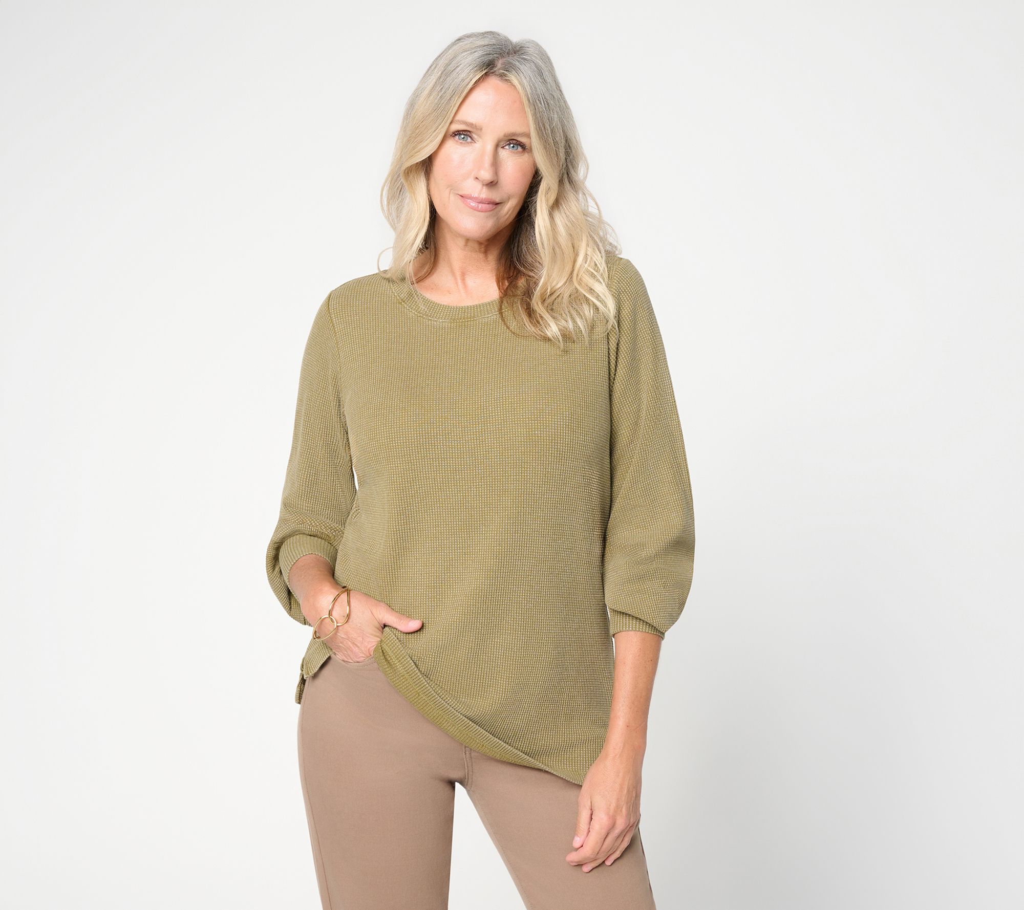 Belle Boho by Kim Gravel Snow Washed Waffle Sleeve Top