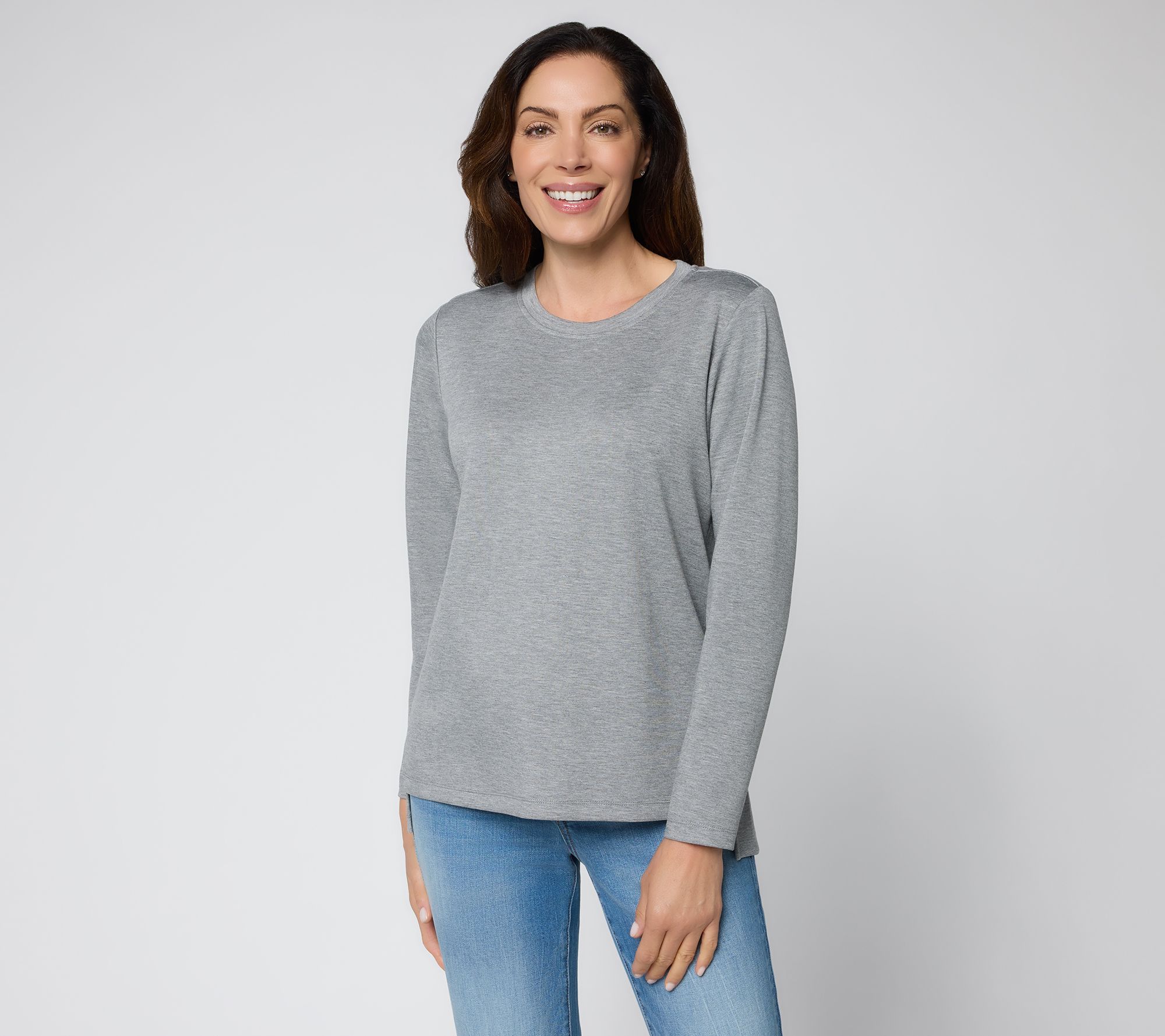 Susan Graver Weekend Serene Knit Scoop Neck Step-Hem Top