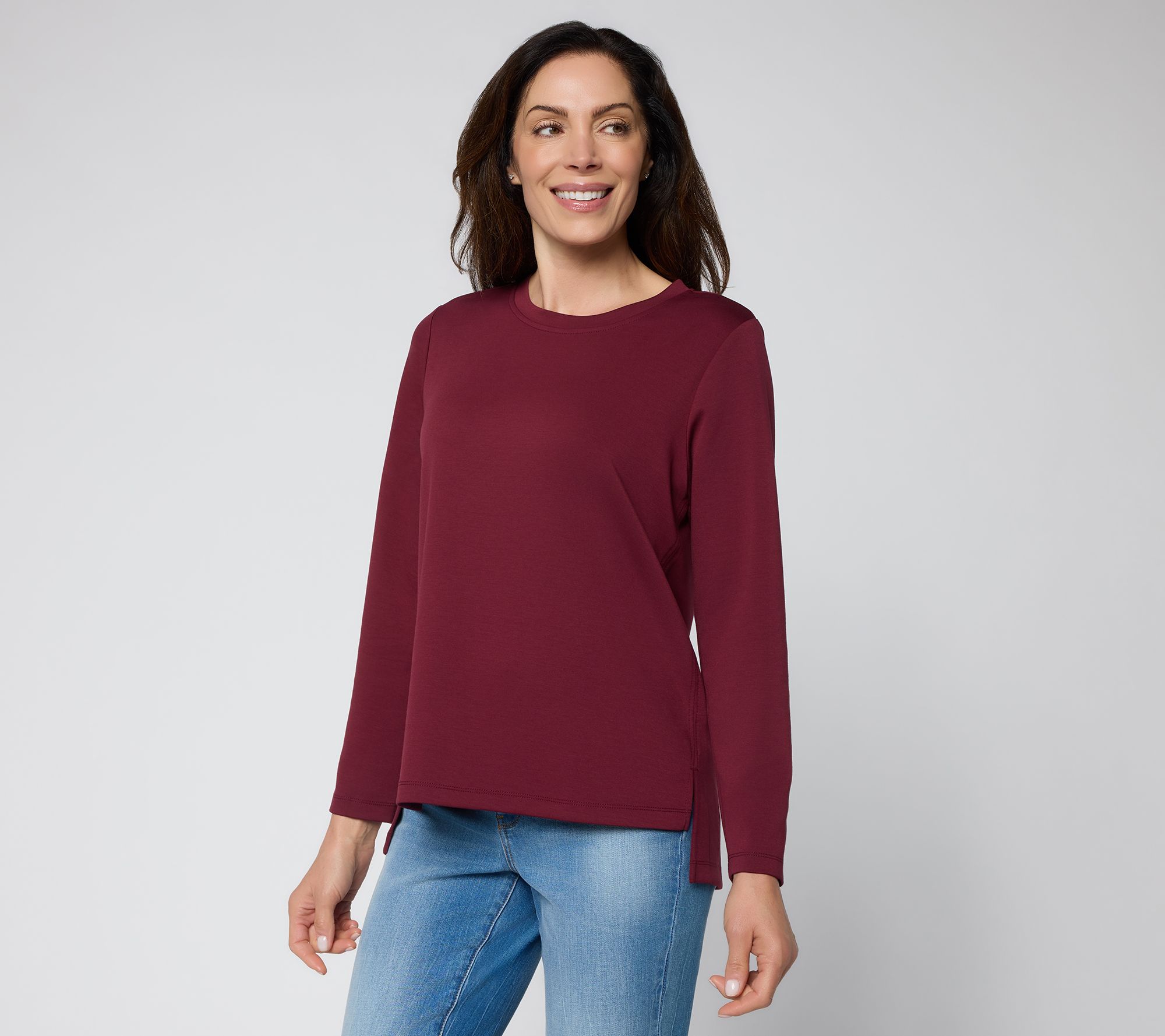 Susan Graver Weekend Serene Knit Scoop Neck Step-Hem Top