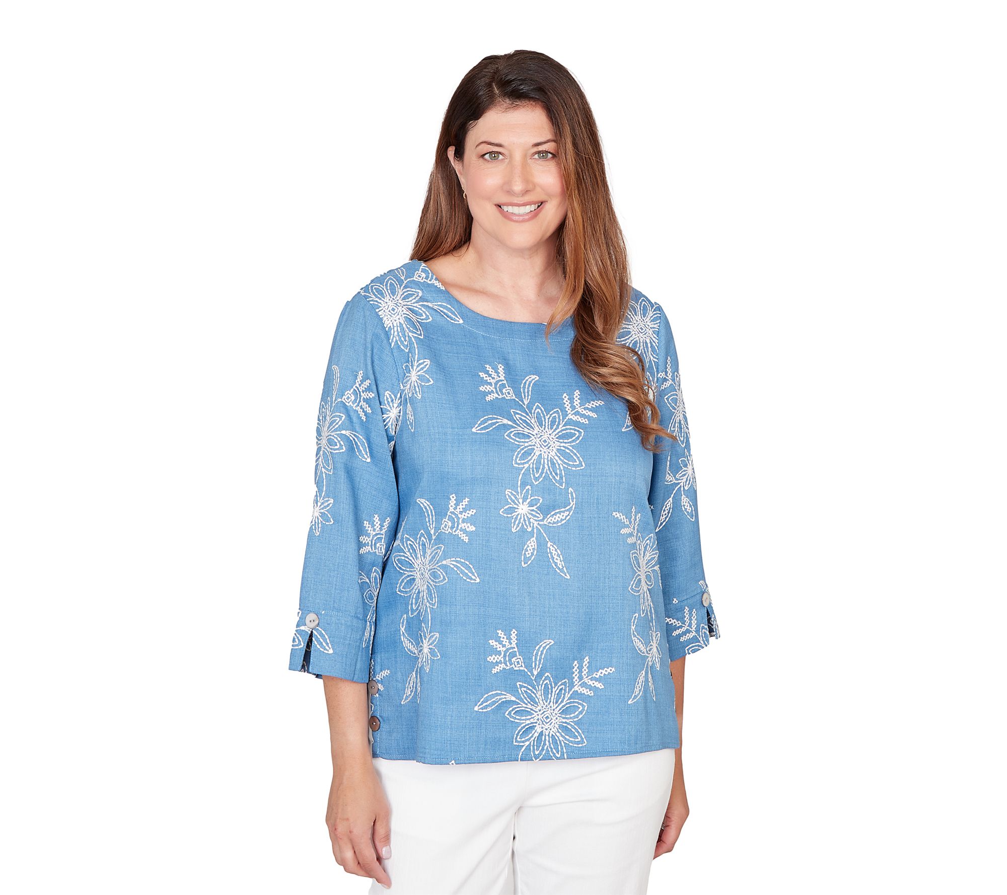 Alfred Dunner Petite Tossed Floral Embroidered Top