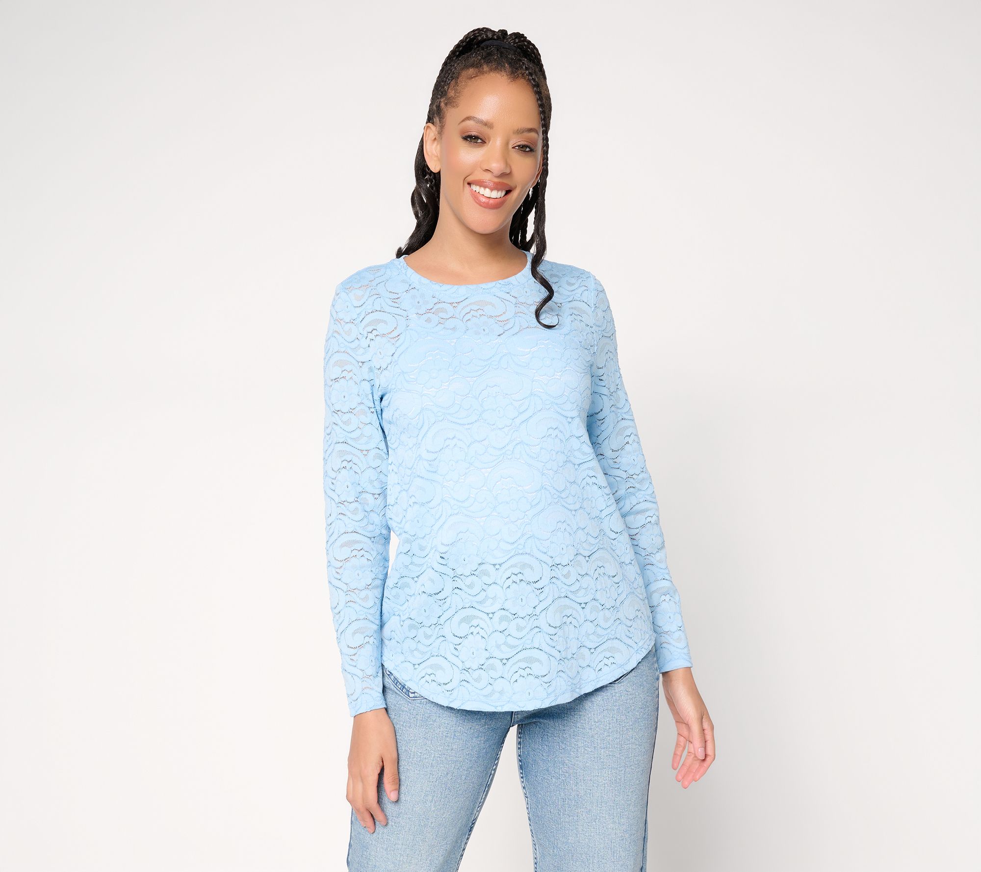 "As Is" LOGO Layers by Lori Goldstein Floral Lace Curved Hem Top