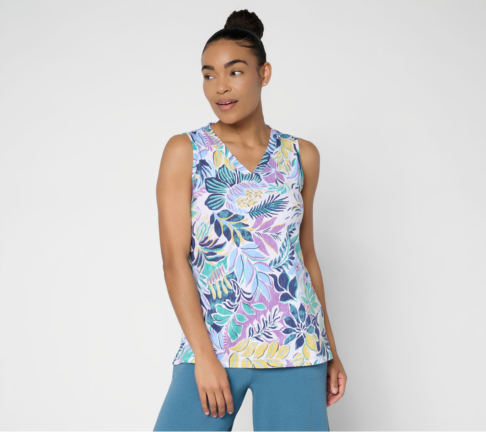 "As Is" Denim & Co. Beach Jersey Printed V-Neck Tank Top