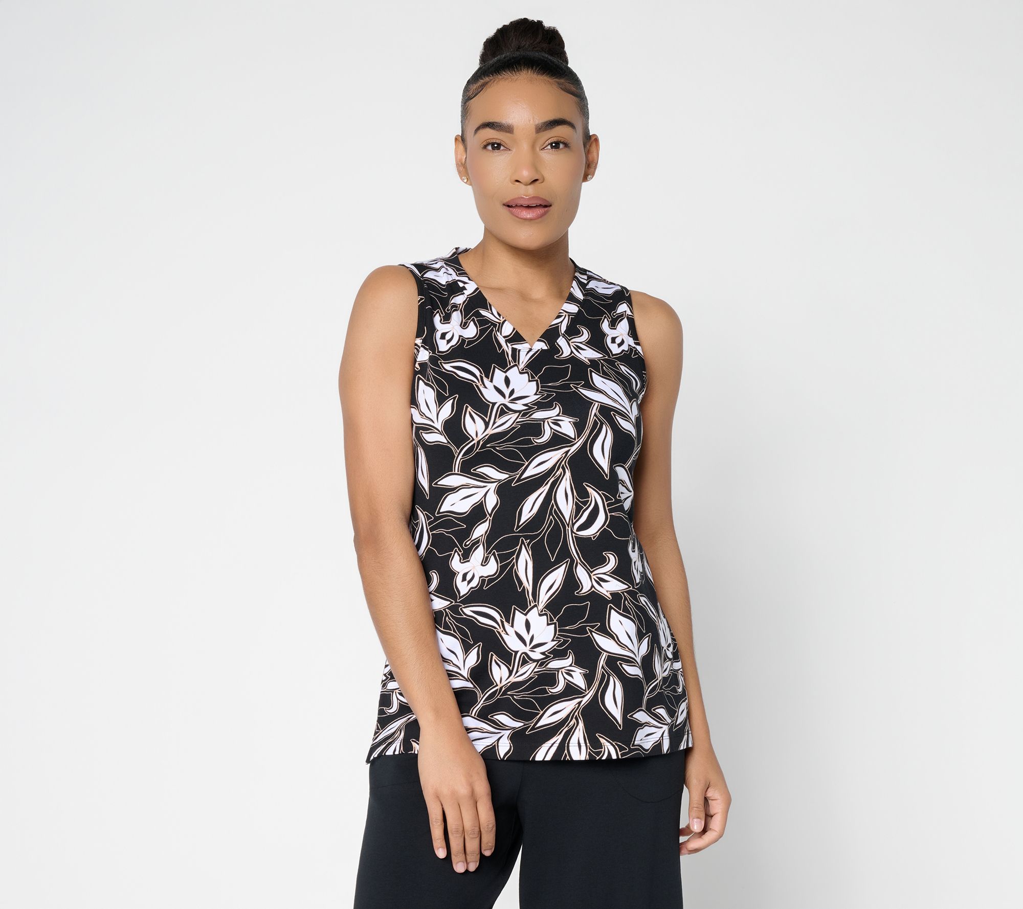 "As Is" Denim & Co. Beach Jersey Printed V-Neck Tank Top