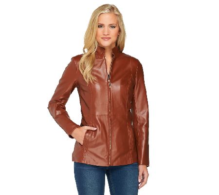 Dennis Basso Lamb Leather Zip Front Jacket with Stand Collar - Page 1 ...