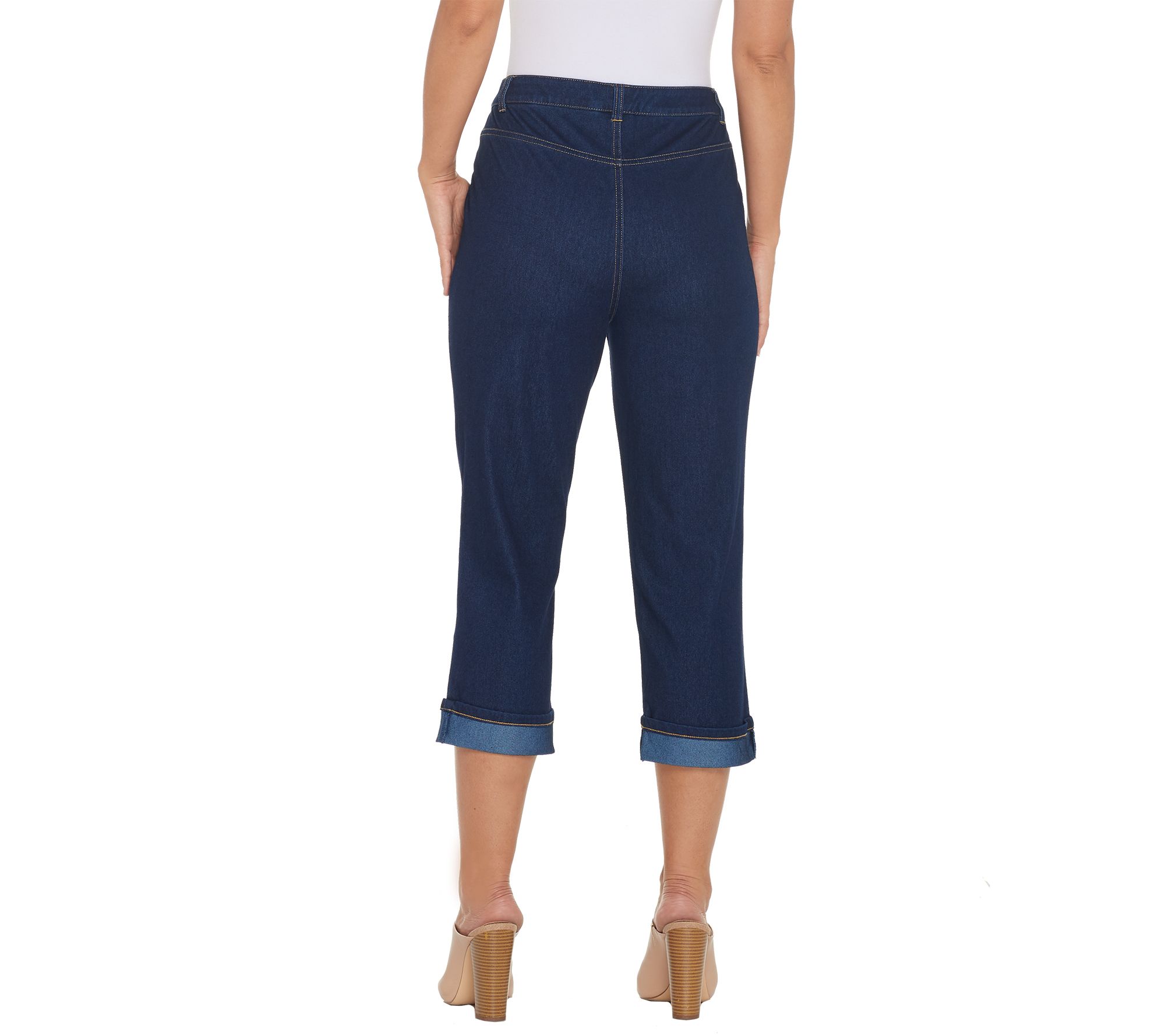Joan Rivers Stretch Denim Cropped Pants With Cuff - QVC.com