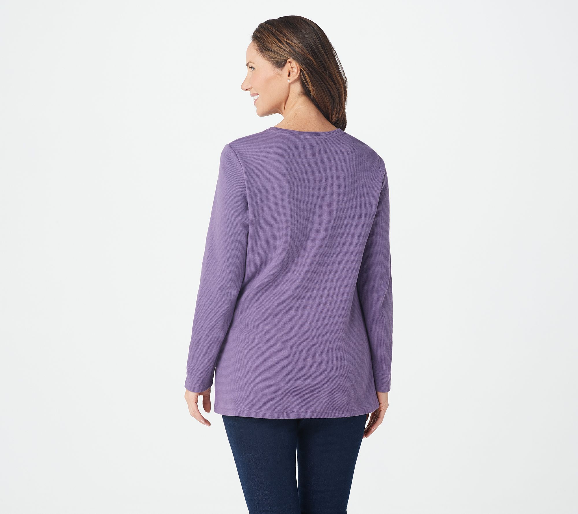 "As Is" Denim & Co. Waffle Knit LongSleeve Top with Applique Trim