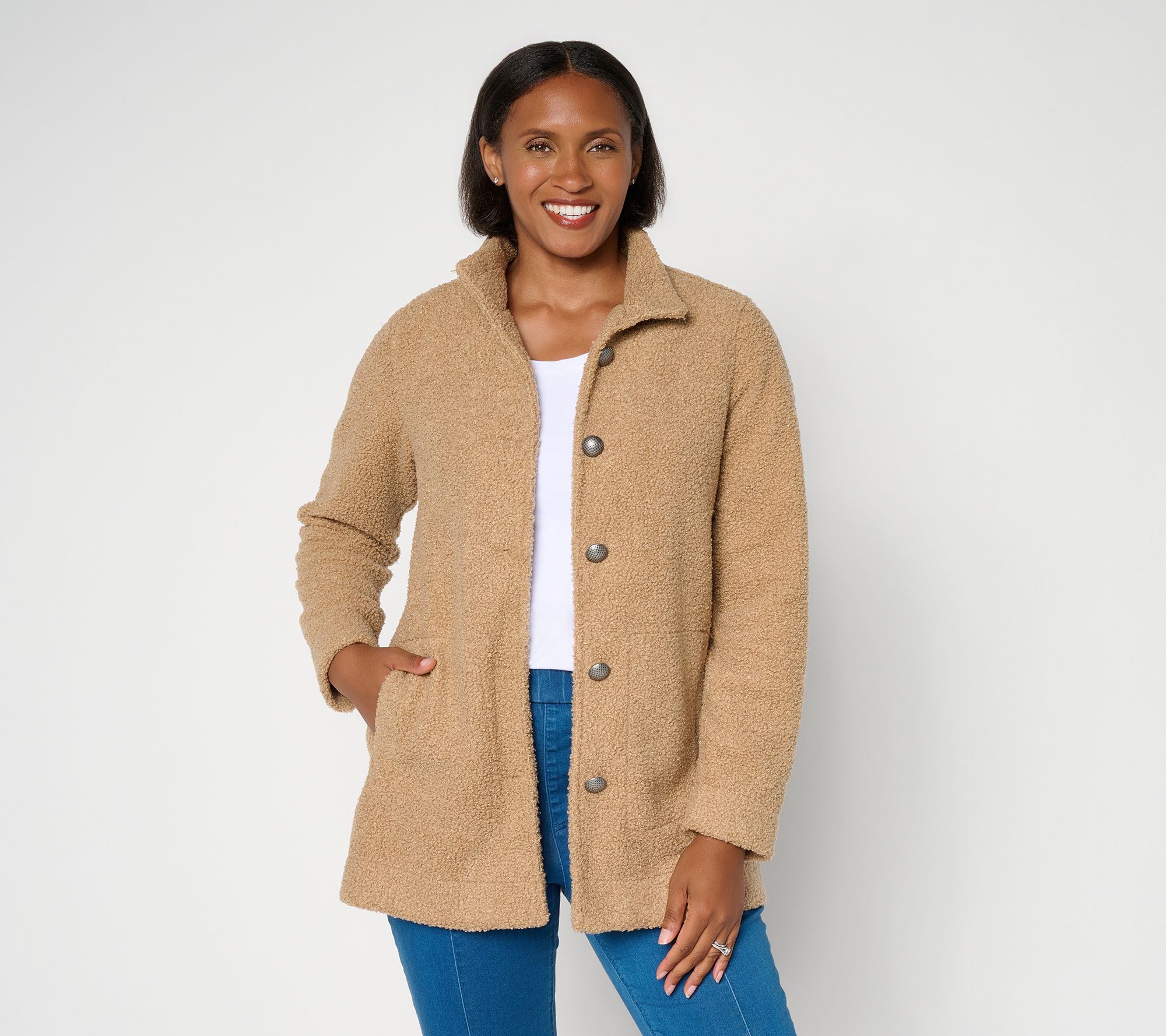 Susan Graver Weekend Knit Boucle Button-Front Jacket