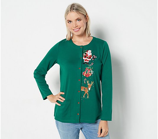Quacker Factory Snap Front Holiday Knit Cardigan