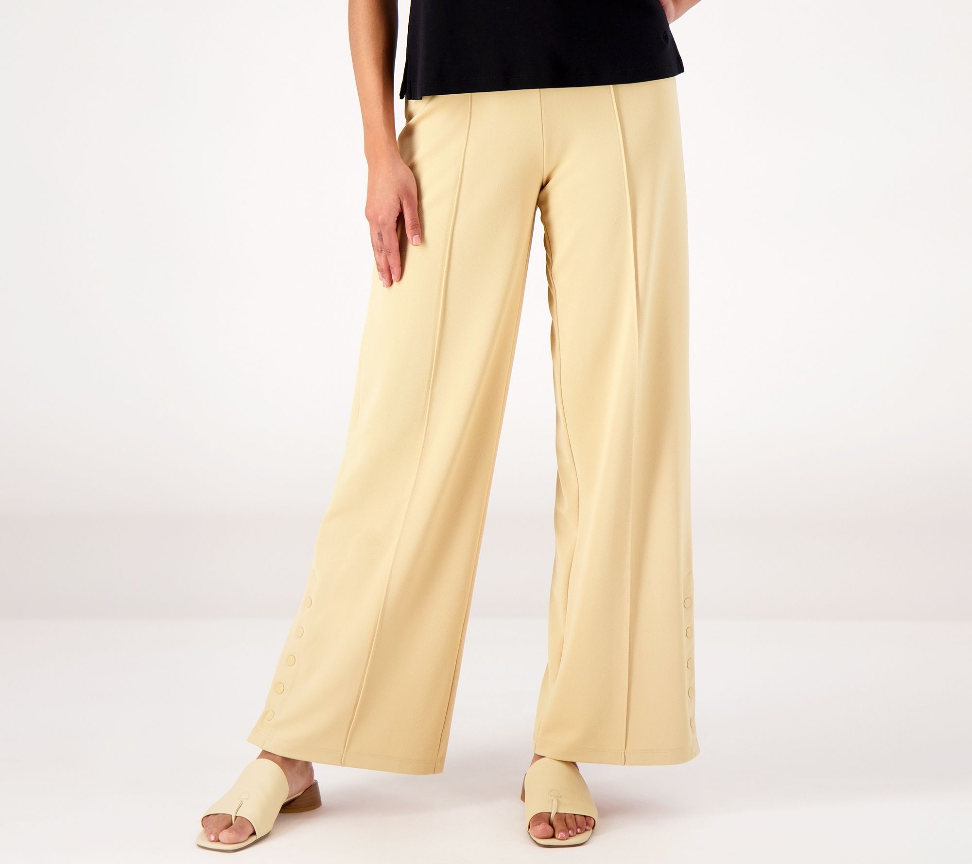 Isaac Mizrahi Live! Petite Pebble Knit Wide Leg Pant with Snap Detai