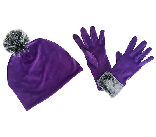 Sprigs Velvet and Faux Fur Beanie & Glove Set