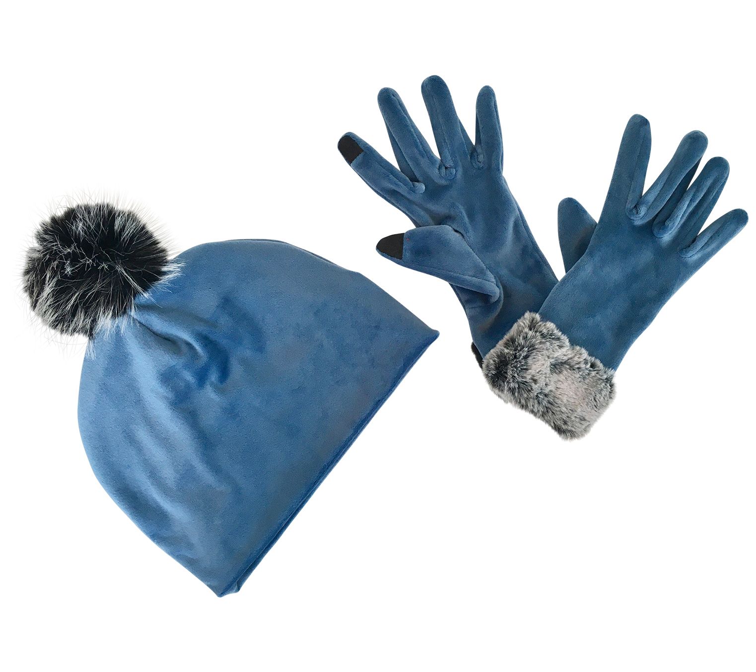 Sprigs Velvet and Faux Fur Beanie & Glove Set