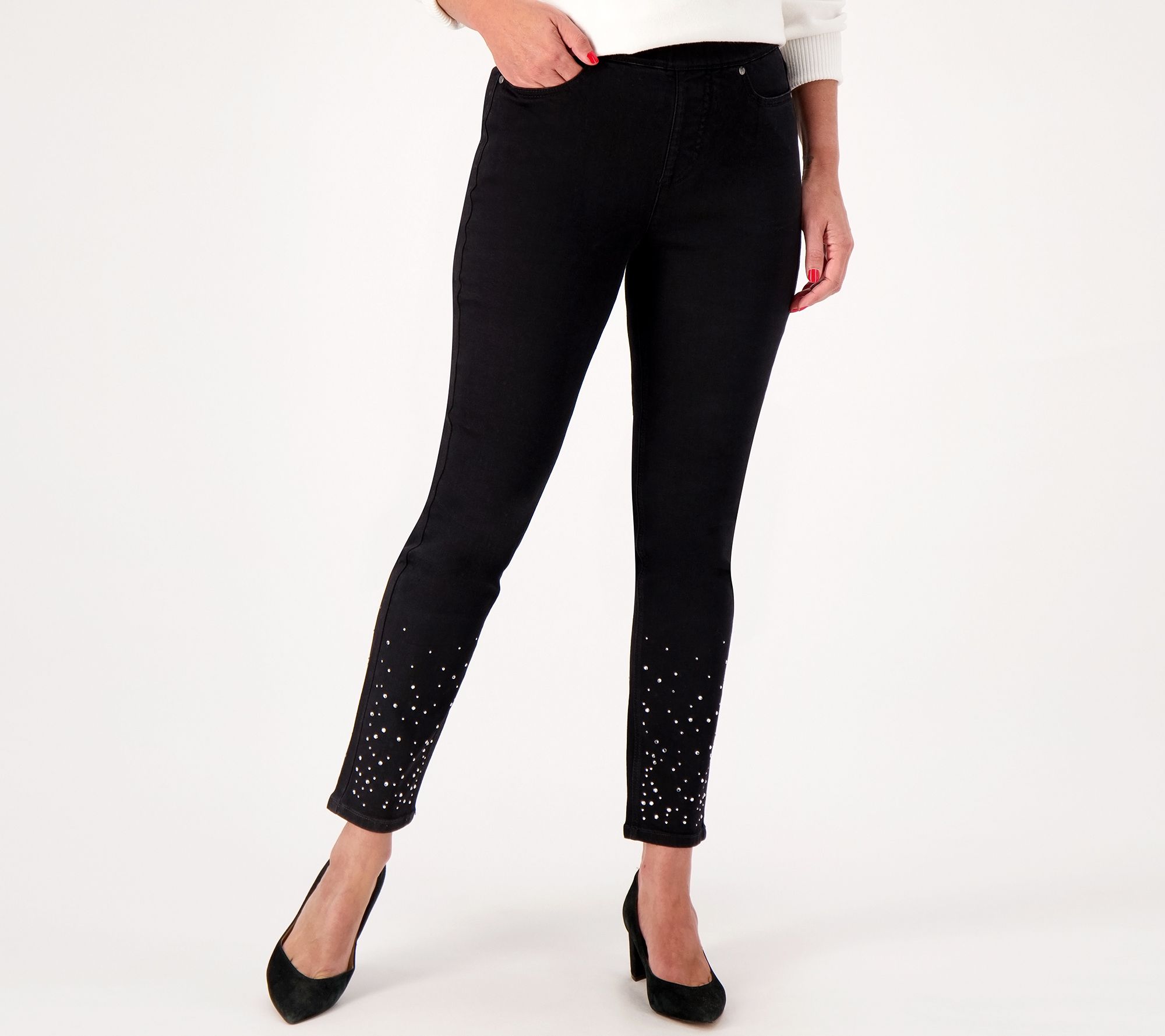 Isaac Mizrahi Live! True Denim Regular Pull On Jean w/ Rhinestones