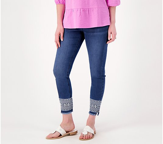 Denim & Co. Easy Stretch Denim Pull-On Jegging With Embroidery