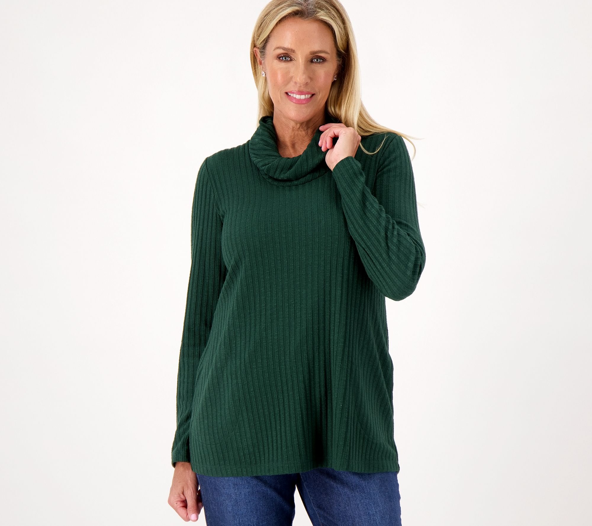 "As Is" Susan Graver Weekend Petite Sweater Rib Knit Long Sleeve Tunic