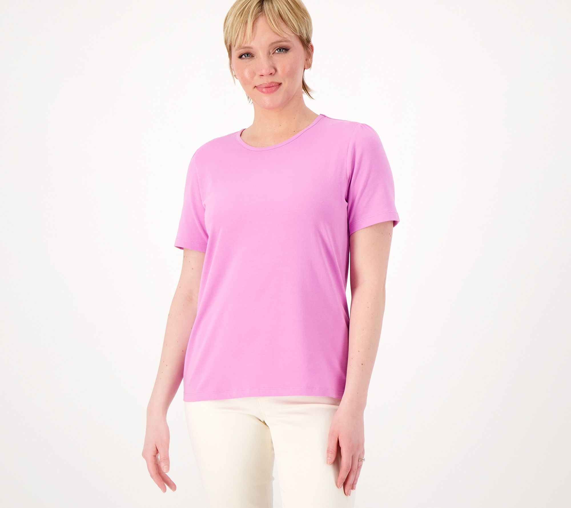 Denim & Co. Essentials Favorite Jersey Round Neck Puff Sleeve Top