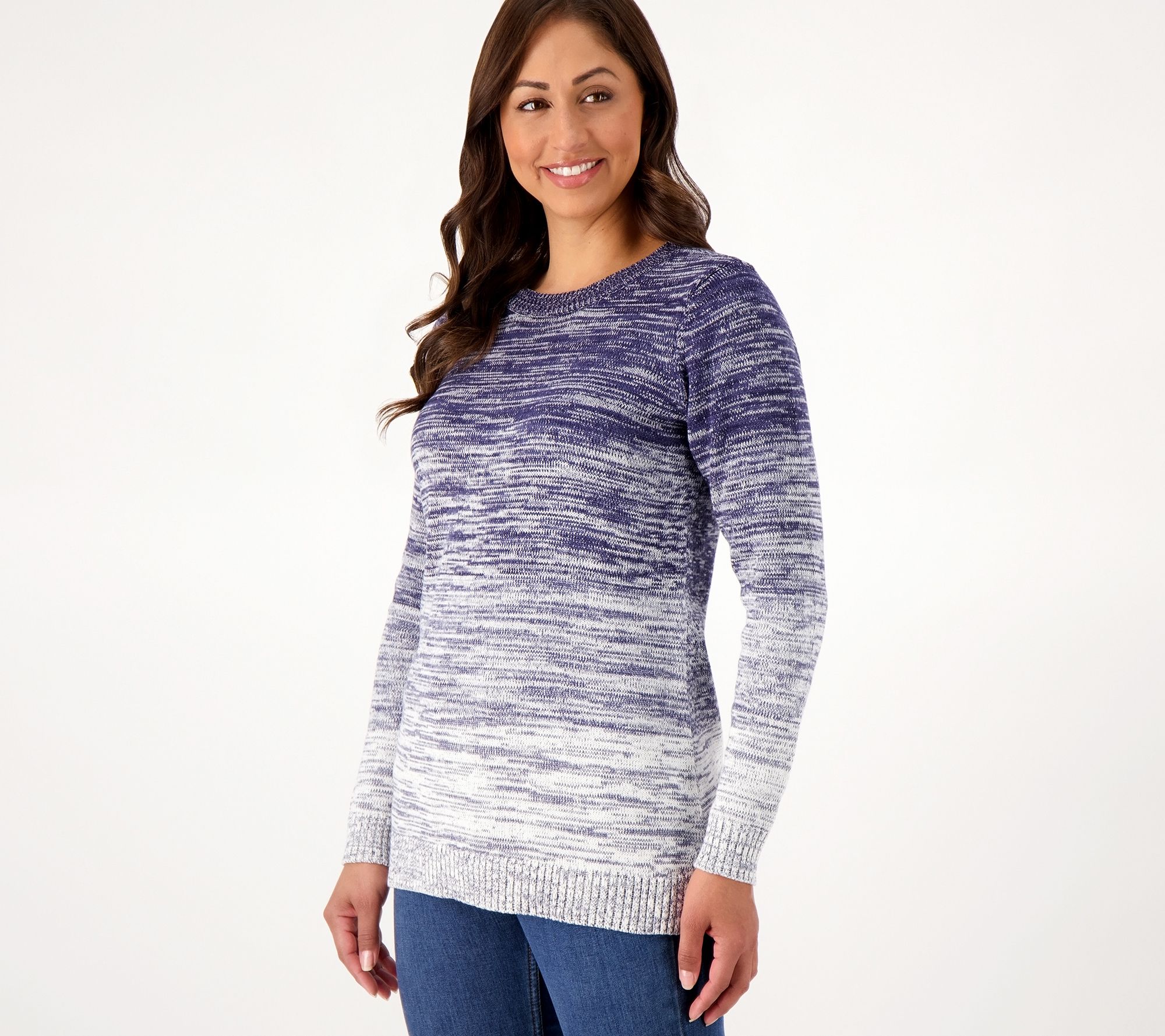 "As Is" Denim & Co. Ombre Crew Neck Long Sleeve Sweater Tunic
