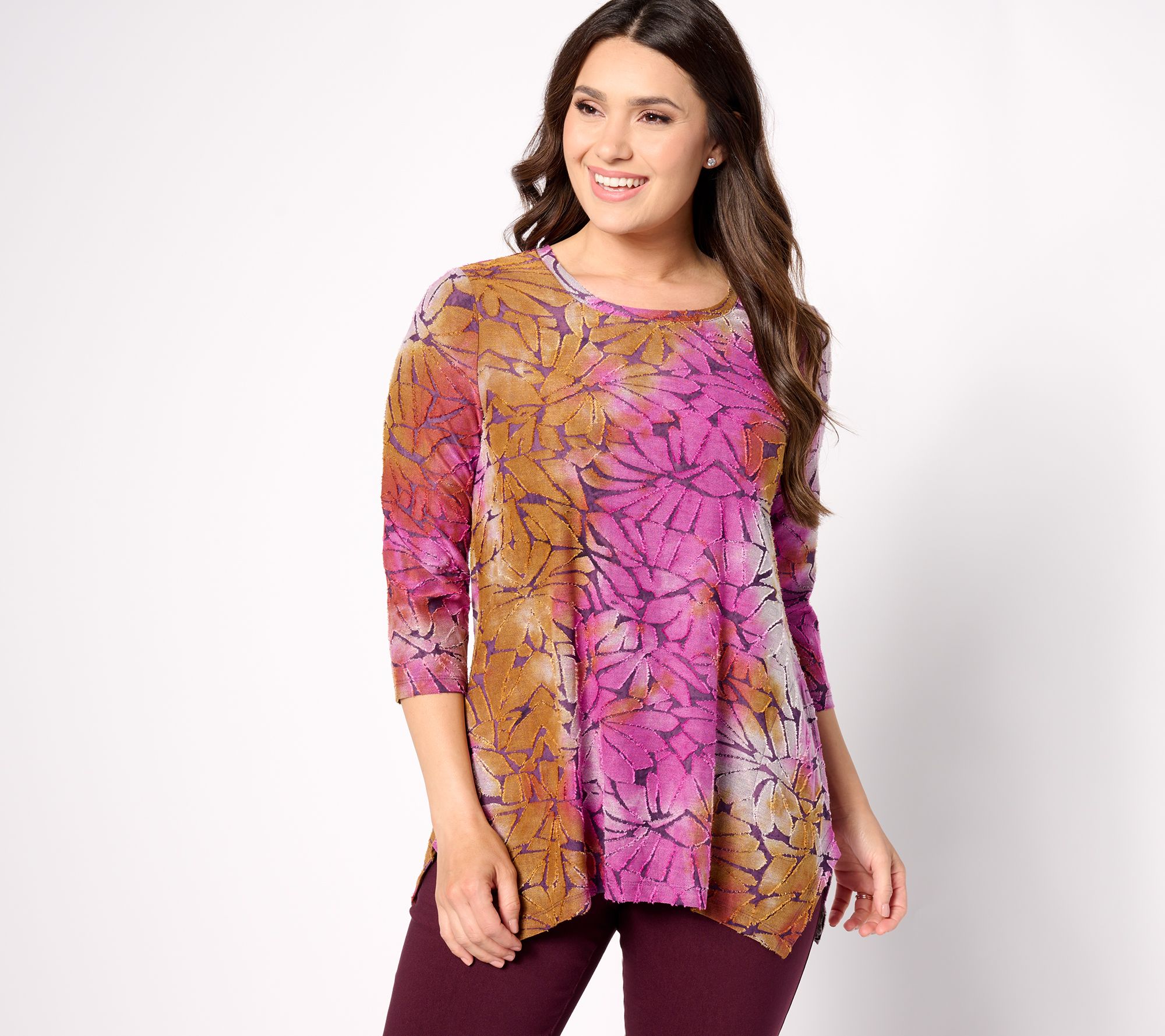 LOGO by Lori Goldstein Scoopneck Clipped Jacquard Top