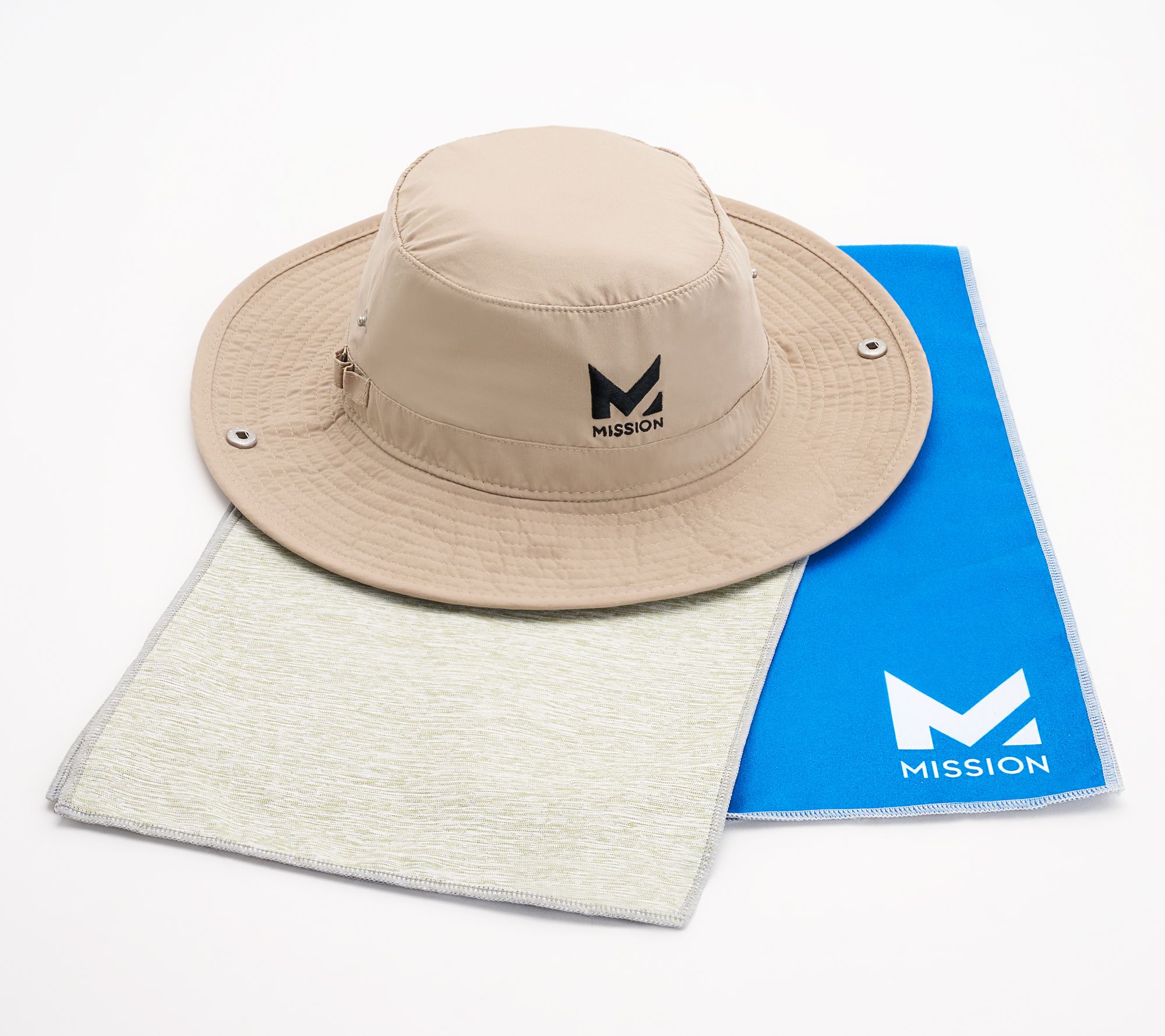 Mission Cooling Bucket unisex Hat W UPF 50 & 2Cooling Towels ,Khaki
